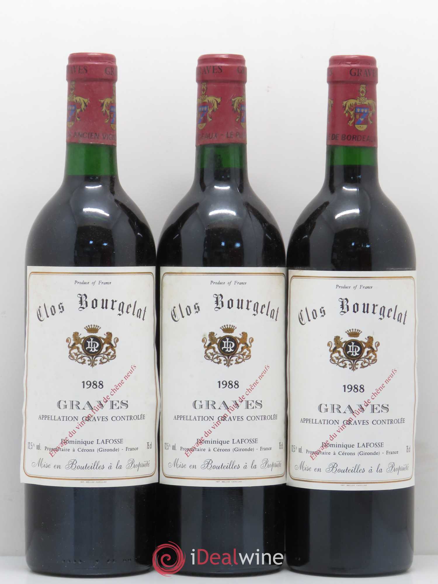 Graves Clos Bourgelat 1988 - Lot de 6 bouteilles - 1