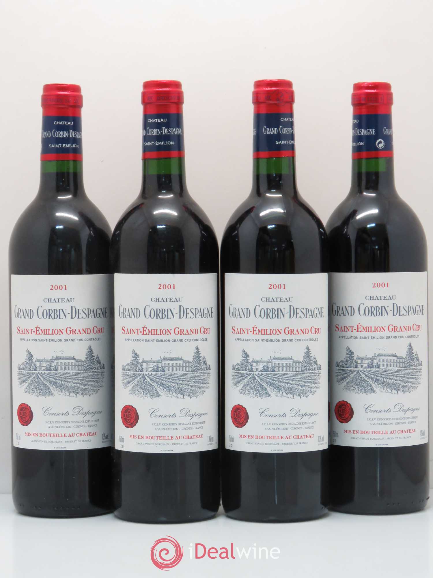 Château Grand Corbin Grand Cru Classé 2001 - Lot de 4 bouteilles - 0