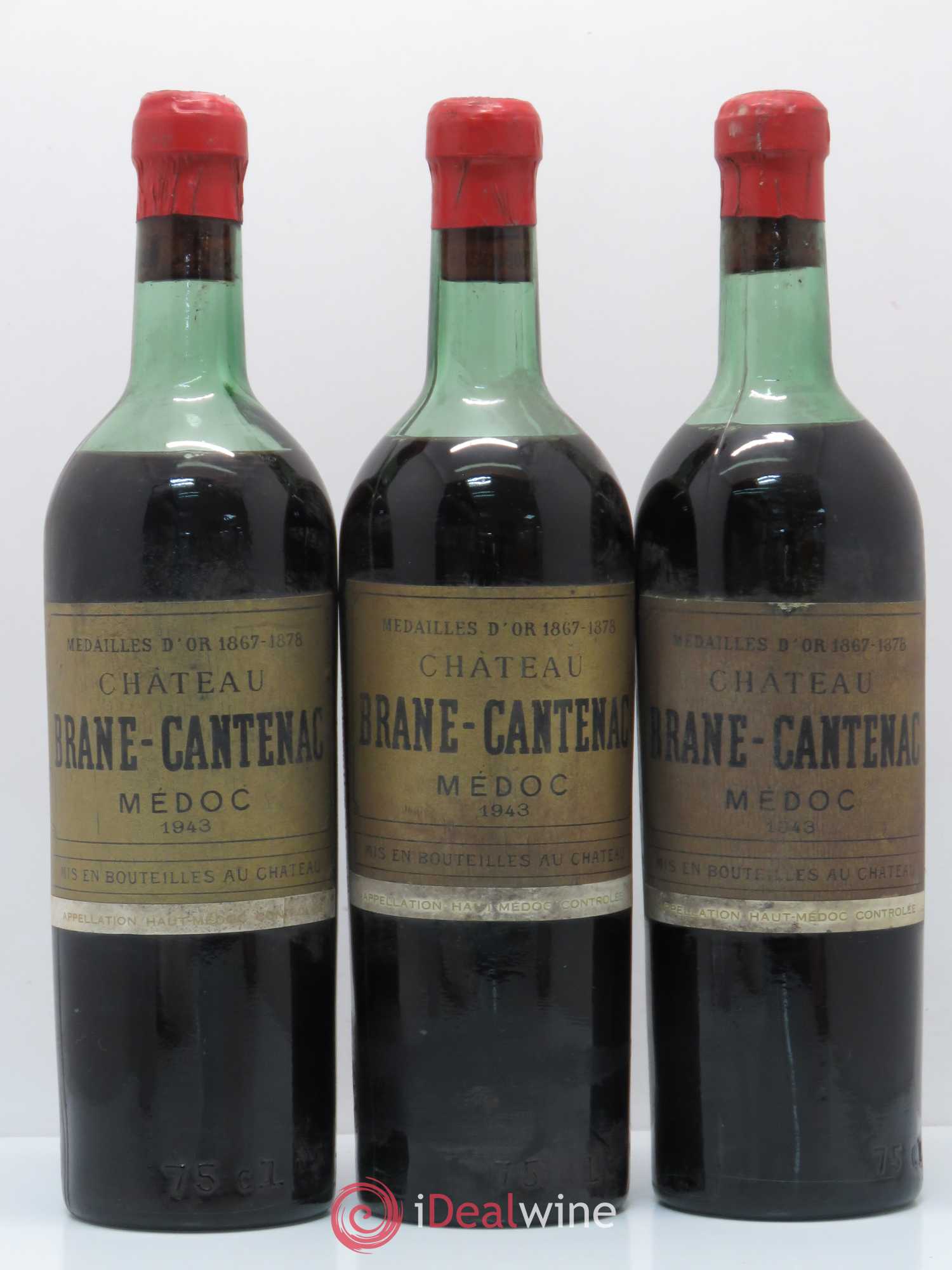 Château Brane Cantenac 2ème Grand Cru Classé 1943 - Lot de 3 bouteilles - 0