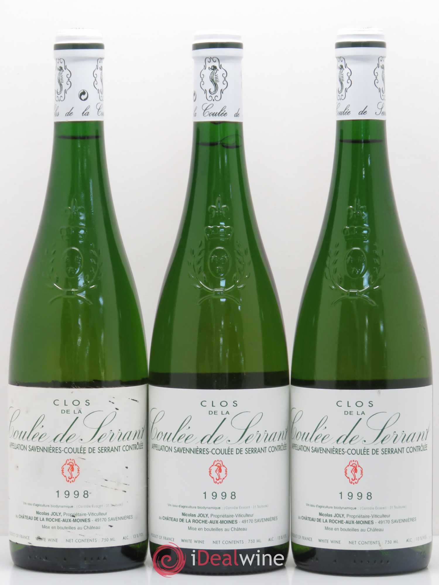 Savennières Clos de la Coulée de Serrant Vignobles de la Coulée de Serrant - Nicolas Joly 1998 - Lot de 3 bouteilles - 0
