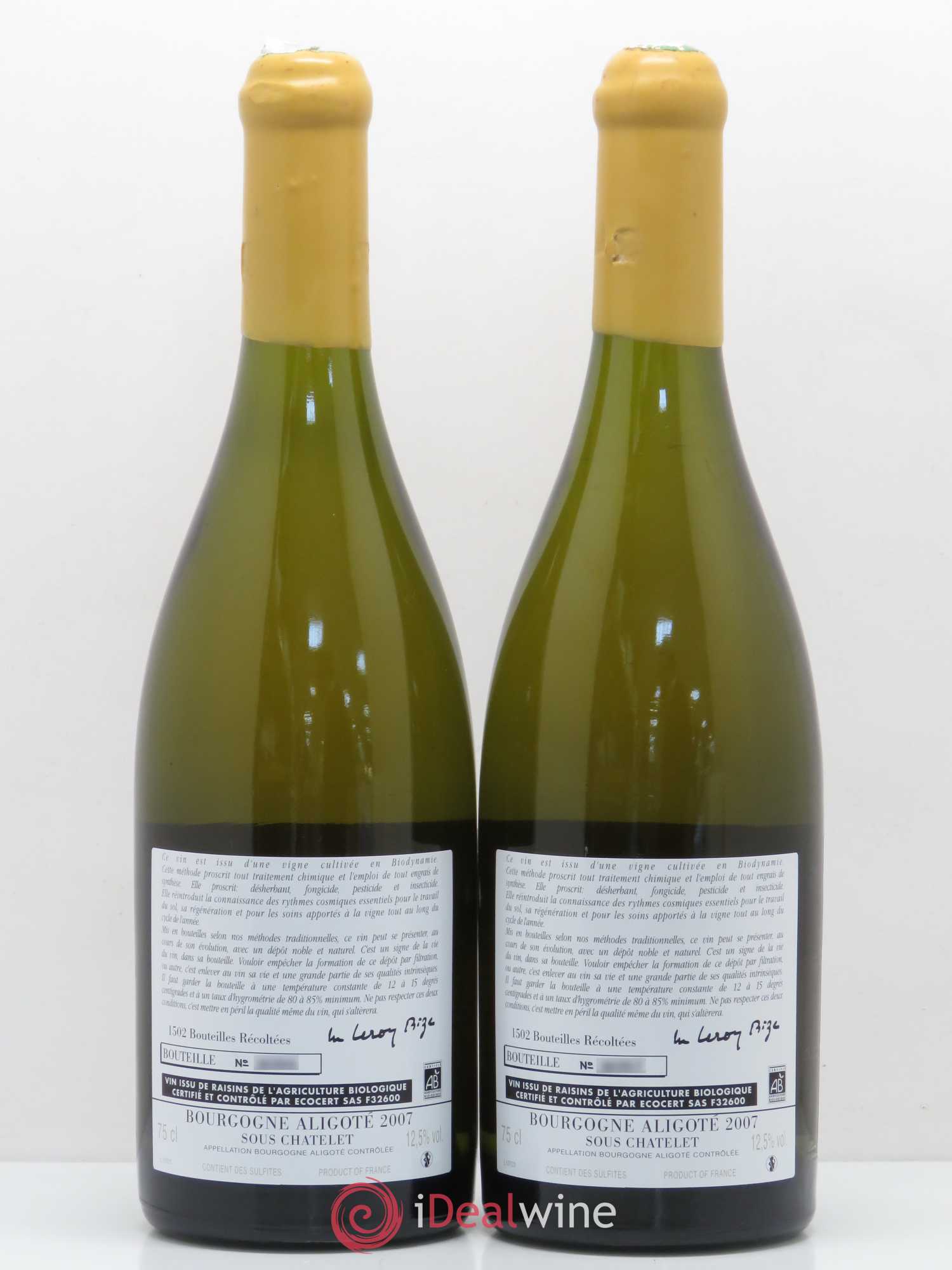 Bourgogne Aligoté Sous Chatelet d'Auvenay (Domaine) Sous Chatelet 2007 - Lot de 2 bouteilles - 1