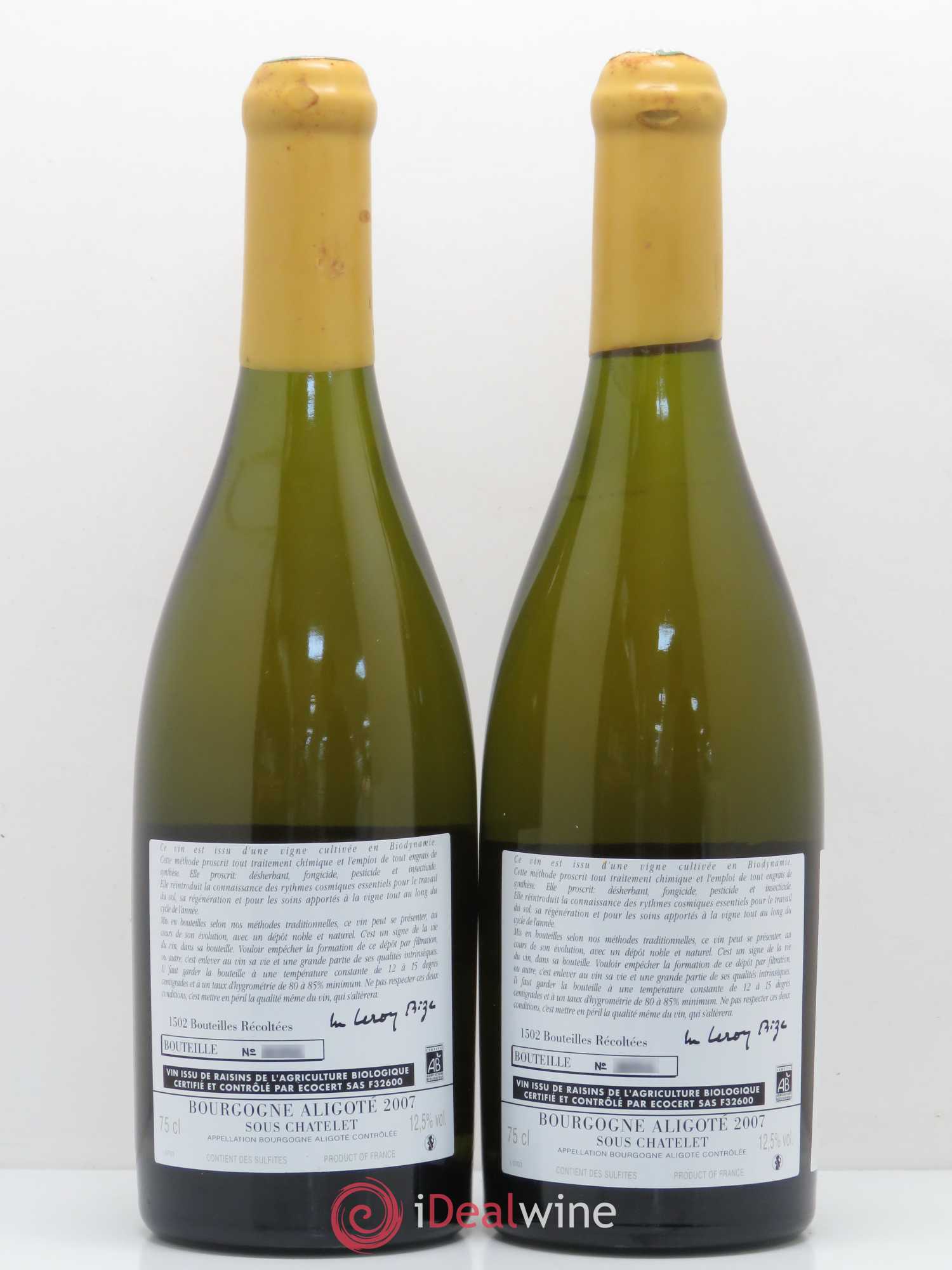 Bourgogne Aligoté Sous Chatelet d'Auvenay (Domaine) Sous Chatelet 2007 - Lot de 2 bouteilles - 1