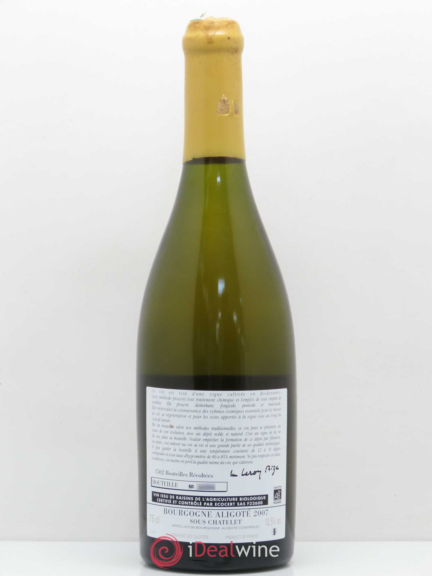 Bourgogne Aligoté Sous Chatelet d'Auvenay (Domaine) Sous Chatelet 2007 - Lot de 1 bouteille - 1