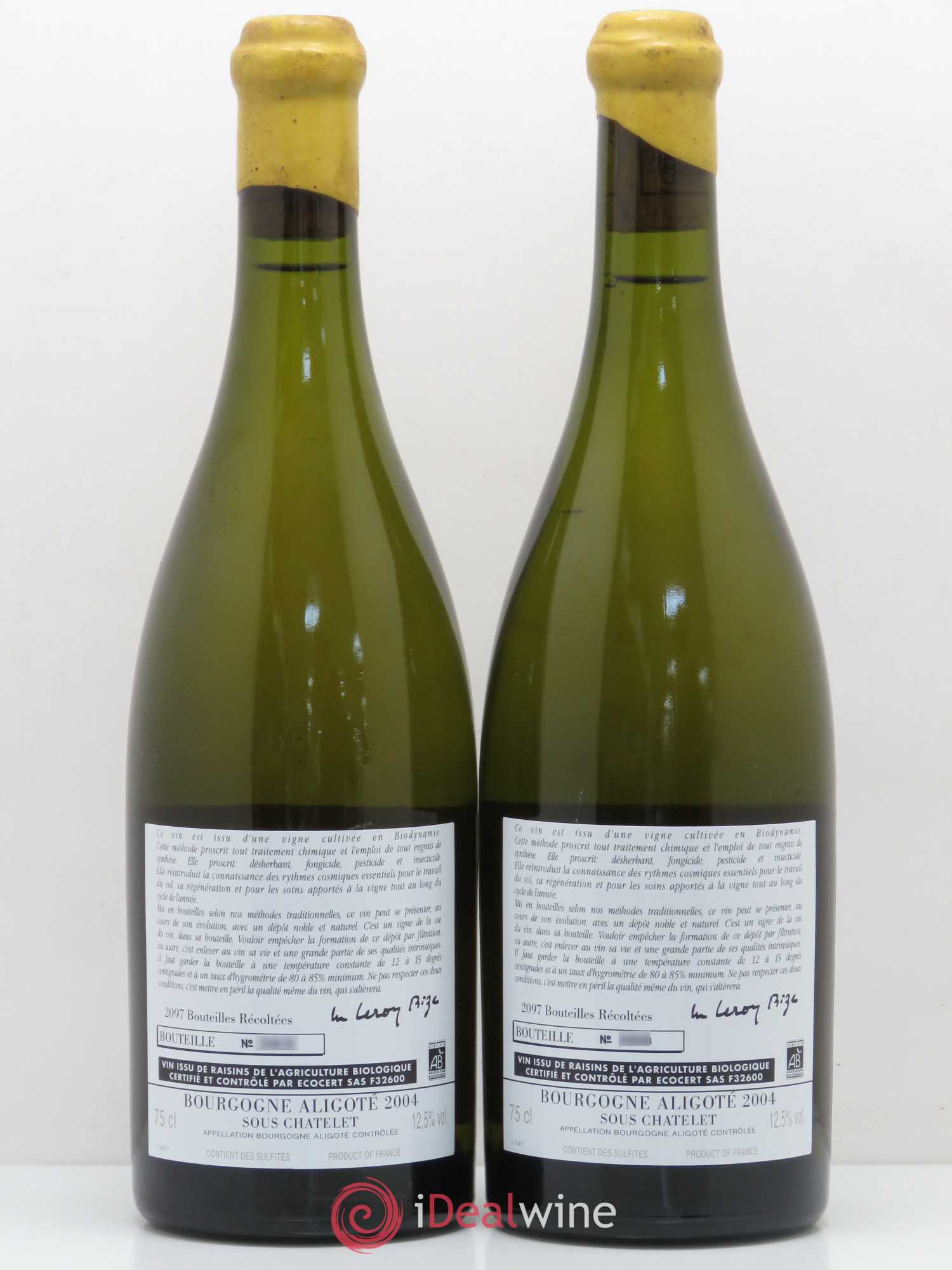 Bourgogne Aligoté Sous Chatelet d'Auvenay (Domaine) Sous Chatelet 2004 - Lot de 2 bouteilles - 1