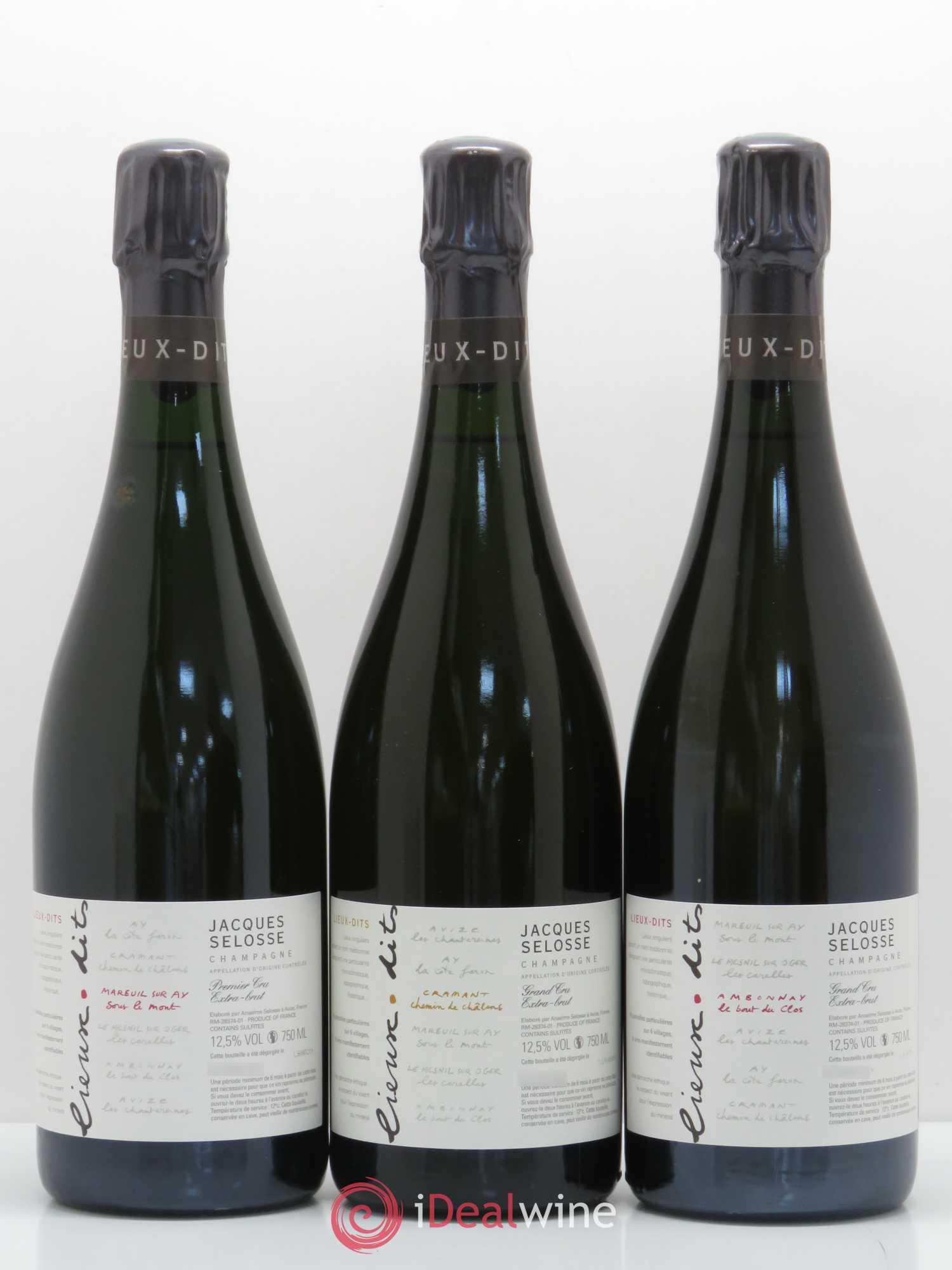 Caisse Collection Lieux-dits Jacques Selosse Les Chantereines - La Côte Faron - Les Carelles - Le Bout du Clos - Chemin de Châlons - Sous le Mont - Posten von 6 Flaschen - 3