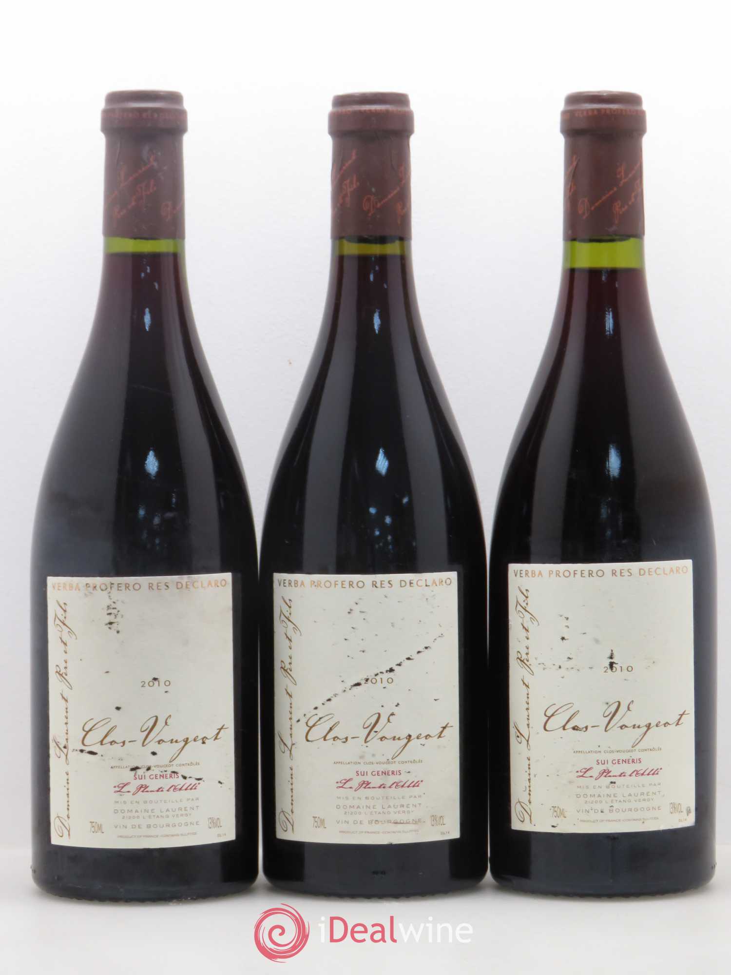 Clos de Vougeot Grand Cru Vieilles vignes Sui Generis Dominique Laurent Sui Generis 2010 - Lot de 3 bouteilles - 0