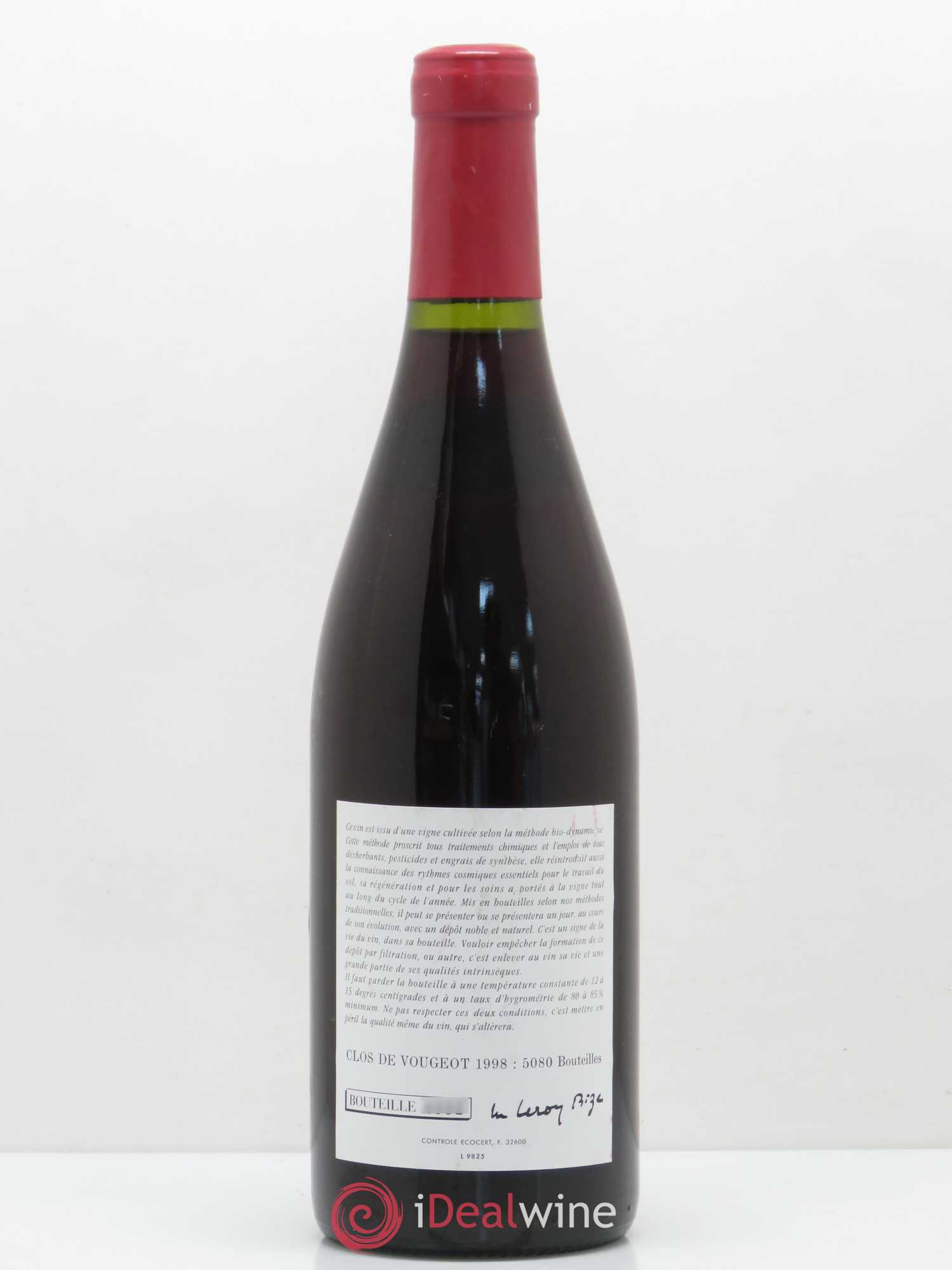 Clos de Vougeot Grand Cru Leroy (Domaine) 1998 - Posten von 1 Flasche - 1