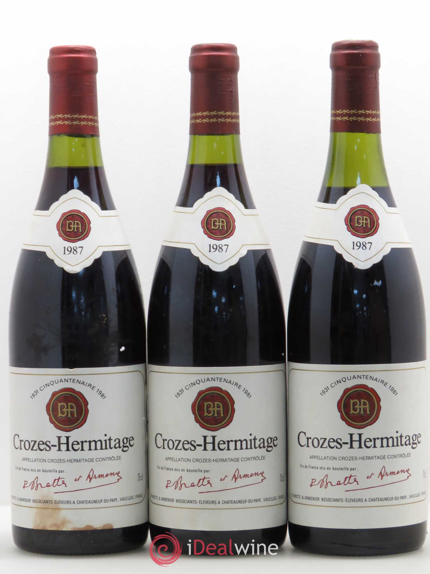 Crozes-Hermitage Brotte et Armenier 1987 - Posten von 3 Flaschen - 0