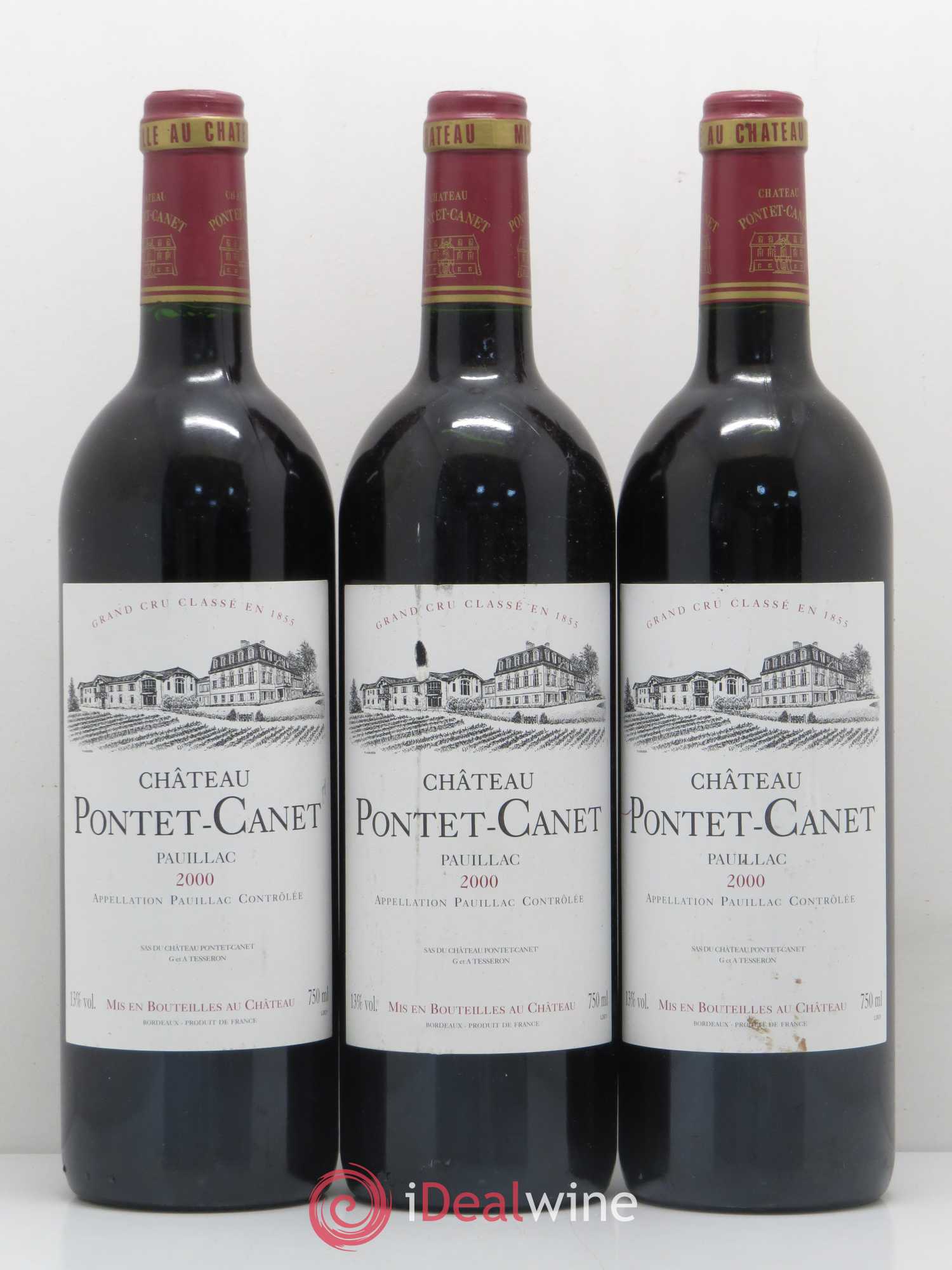 Château Pontet Canet 5ème Grand Cru Classé 2000 - Lot de 3 bouteilles - 0