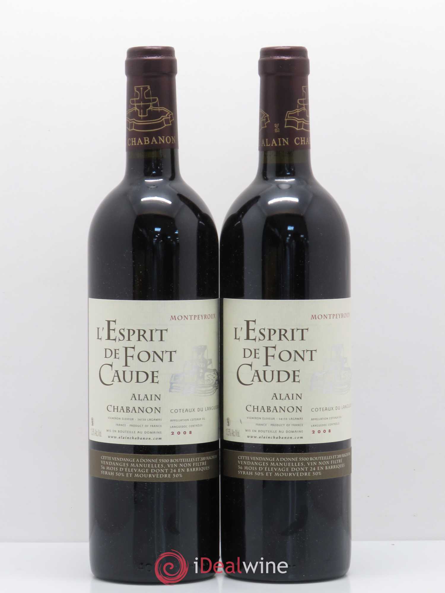 Languedoc Montpeyroux Alain Chabanon (Domaine) L'Esprit de Font Caude 2008 - Lotto di 2 bottiglie - 0