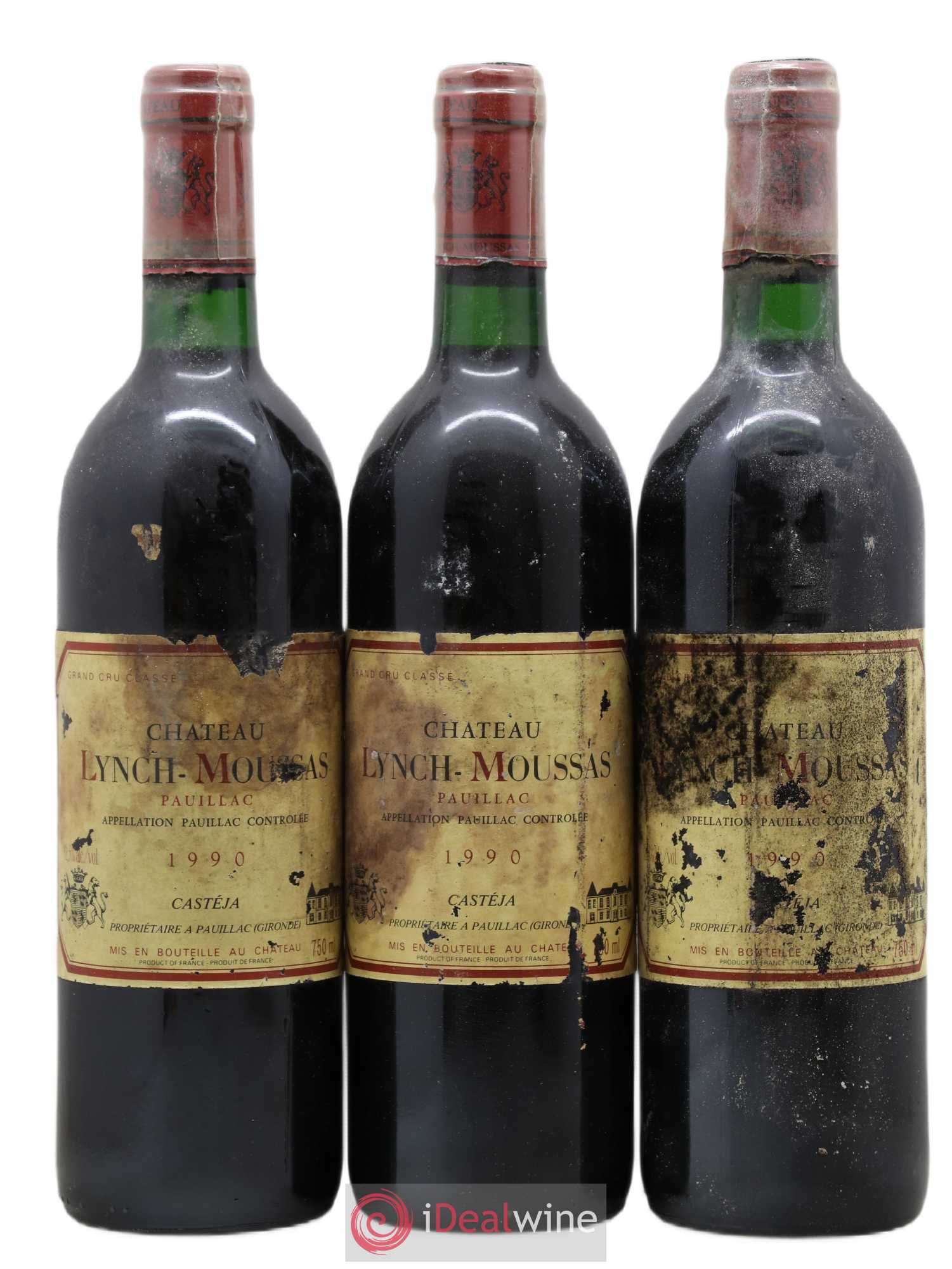 Château Lynch Moussas 5ème Grand Cru Classé 1990 - Lot de 3 bouteilles - 0