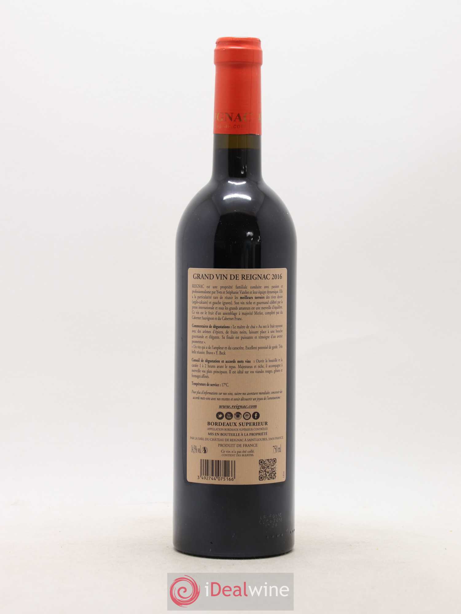 Grand vin de Reignac 2016 - Lot de 1 bouteille - 1