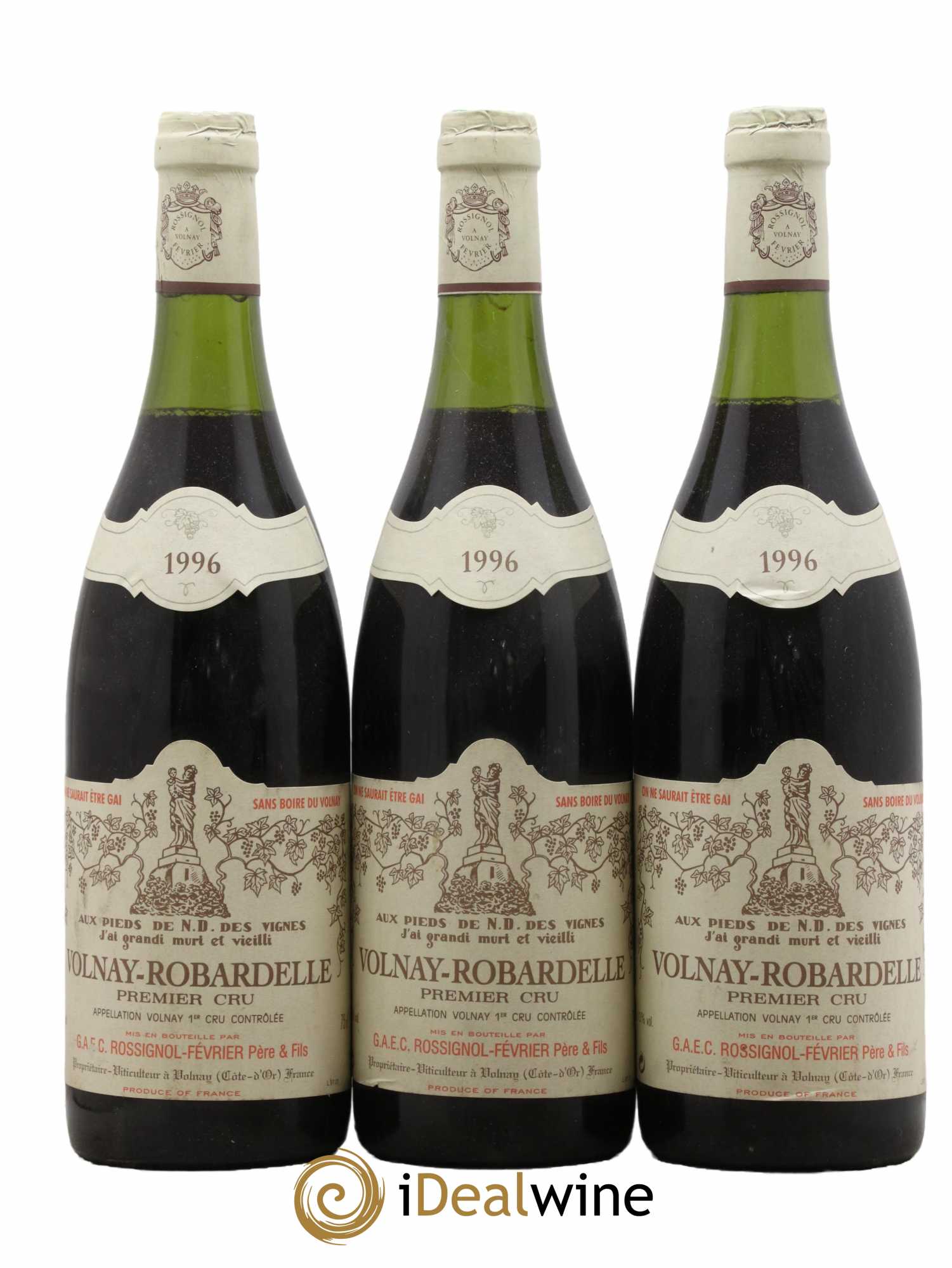 Volnay 1er Cru Robardelle Rossignol Fevrier 1996 - Lot de 3 bouteilles - 0