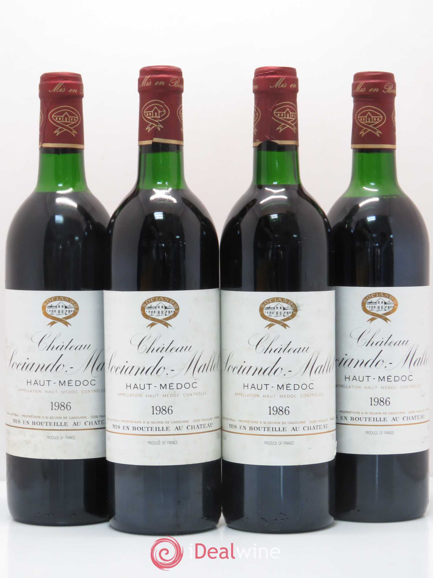 Château Sociando Mallet 1986 - Lot de 4 bouteilles - 0