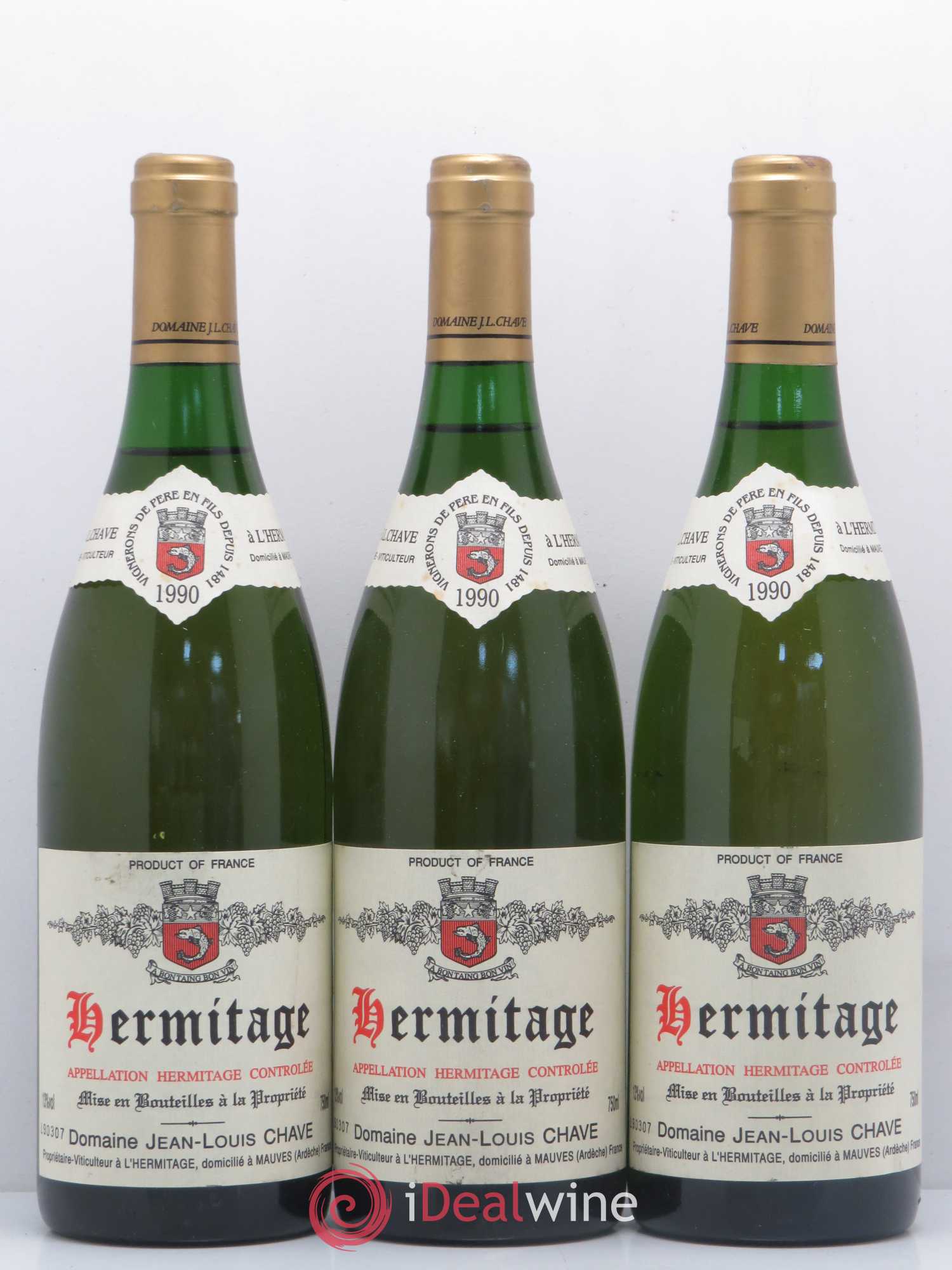 Hermitage Jean-Louis Chave 1990 - Lot de 3 bouteilles - 0