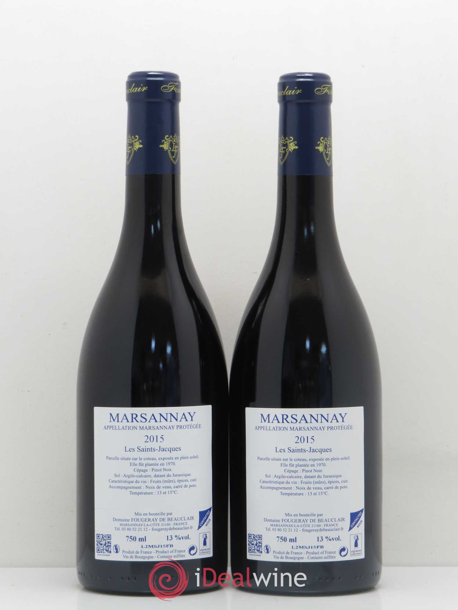Marsannay Les Saint-Jacques Domaine Fougeray de Beauclair (no reserve) 2015 - Lot of 2 bottles - 1