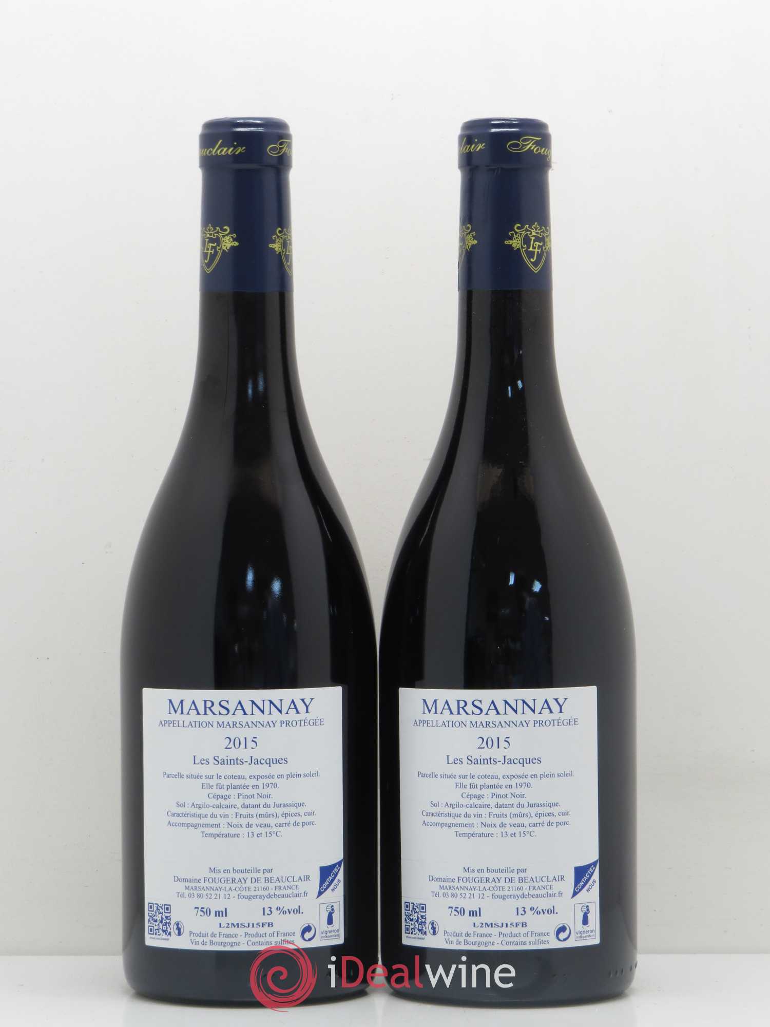 Marsannay Les Saint-Jacques Domaine Fougeray de Beauclair (sans prix de réserve) 2015 - Posten von 2 Flaschen - 1