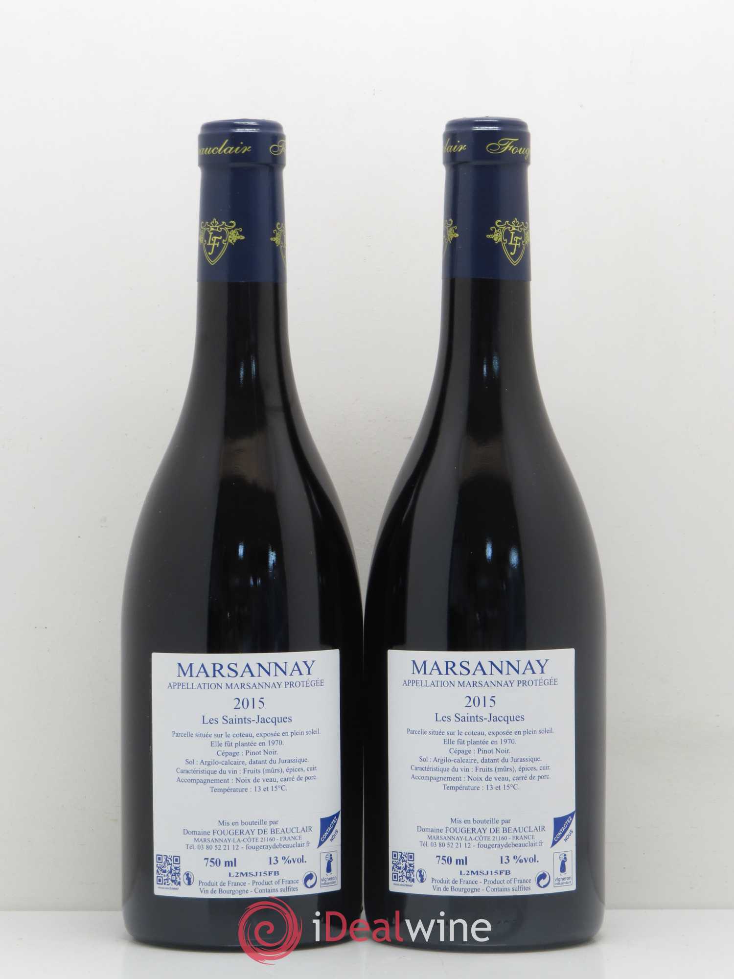Marsannay Les Saint-Jacques Domaine Fougeray de Beauclair (sans prix de réserve) 2015 - Posten von 2 Flaschen - 1
