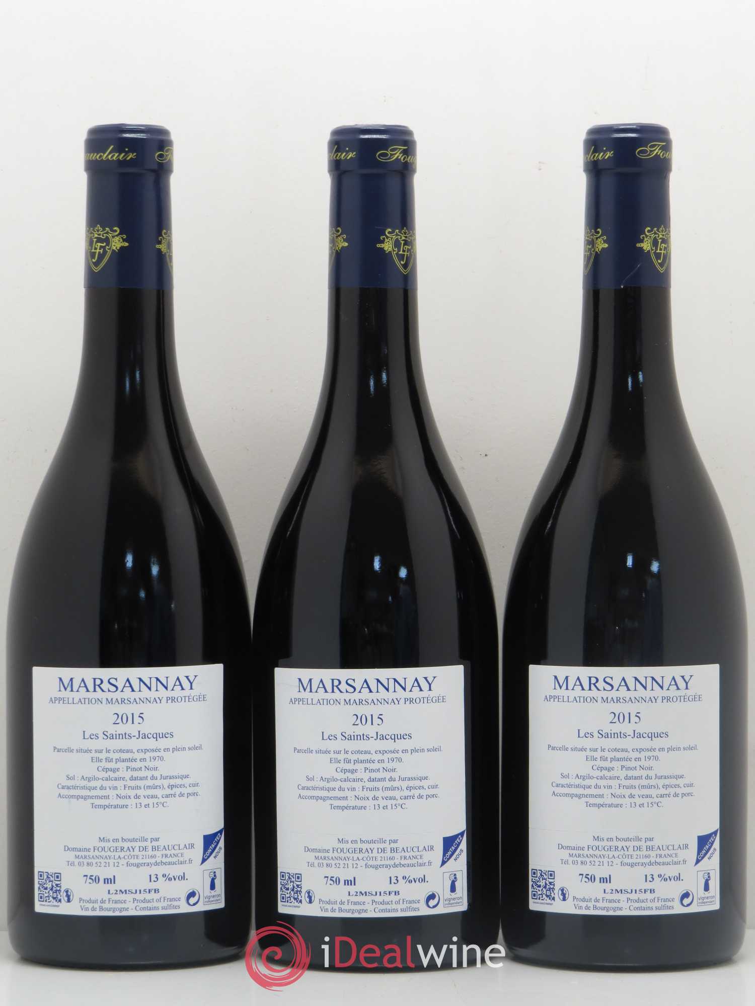 Marsannay Les Saint-Jacques Domaine Fougeray de Beauclair (sans prix de réserve) 2015 - Posten von 3 Flaschen - 1