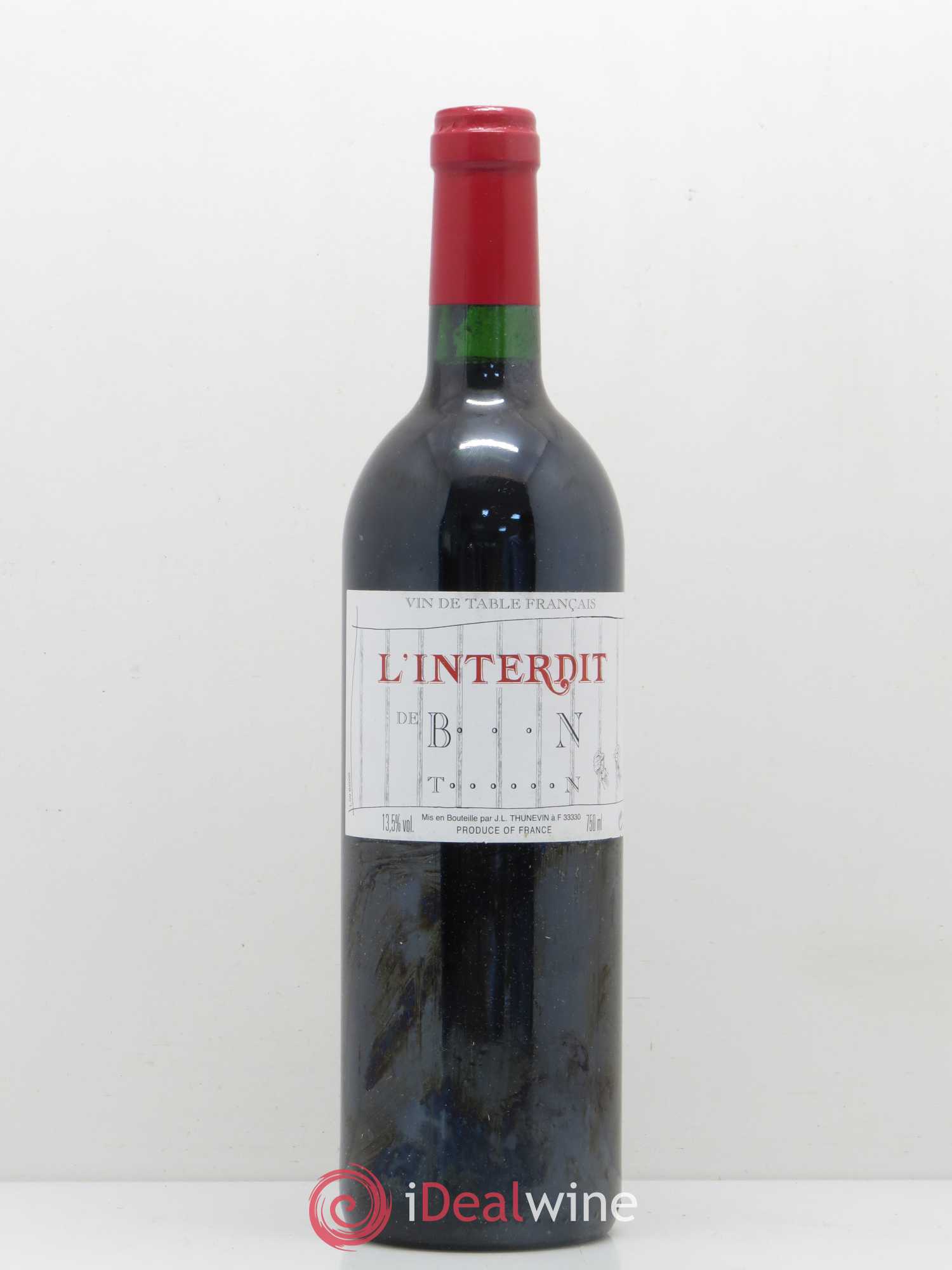 Vin de table L'Interdit de B...N T......N Jean-Luc Thunevin (sans prix de réserve) 2000 - Posten von 1 Flasche - 0