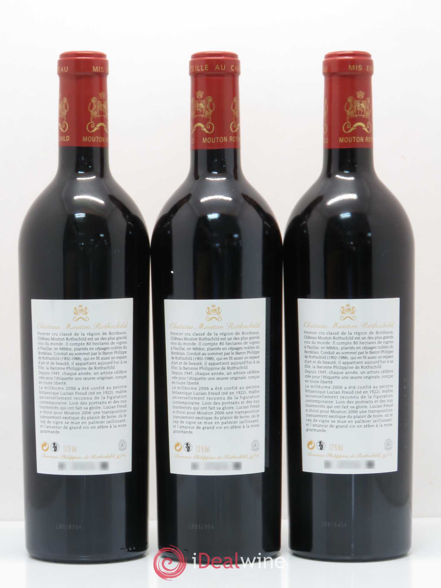 Château Mouton Rothschild 1er Grand Cru Classé 2006 - Lot de 3 bouteilles - 1