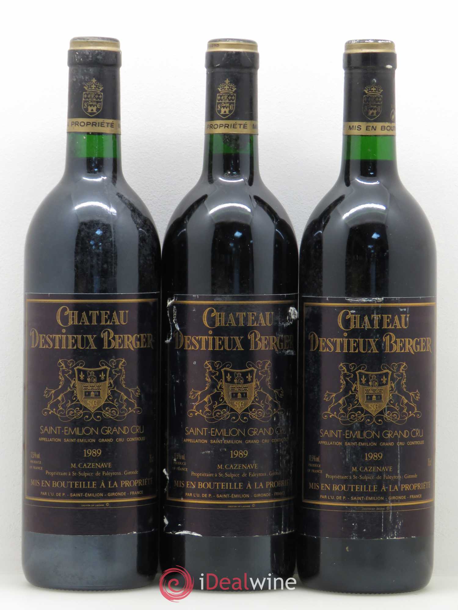 Saint-Émilion Grand Cru Château Destieux Berger (sans prix de réserve) 1989 - Posten von 3 Flaschen - 0