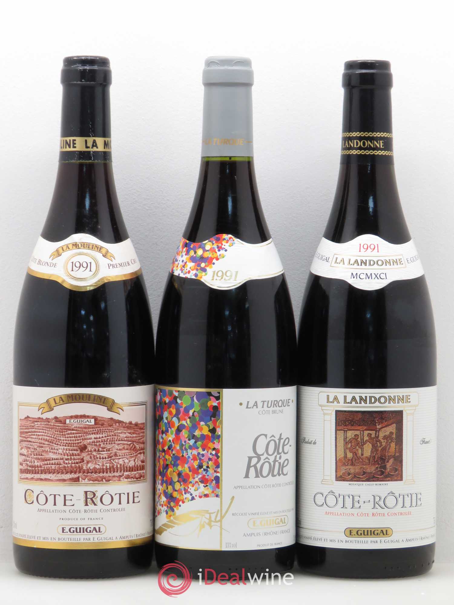 Côte-Rôtie Guigal Trilogie La Turque - La Landonne - La Mouline 1991 - Lot de 3 bouteilles - 0