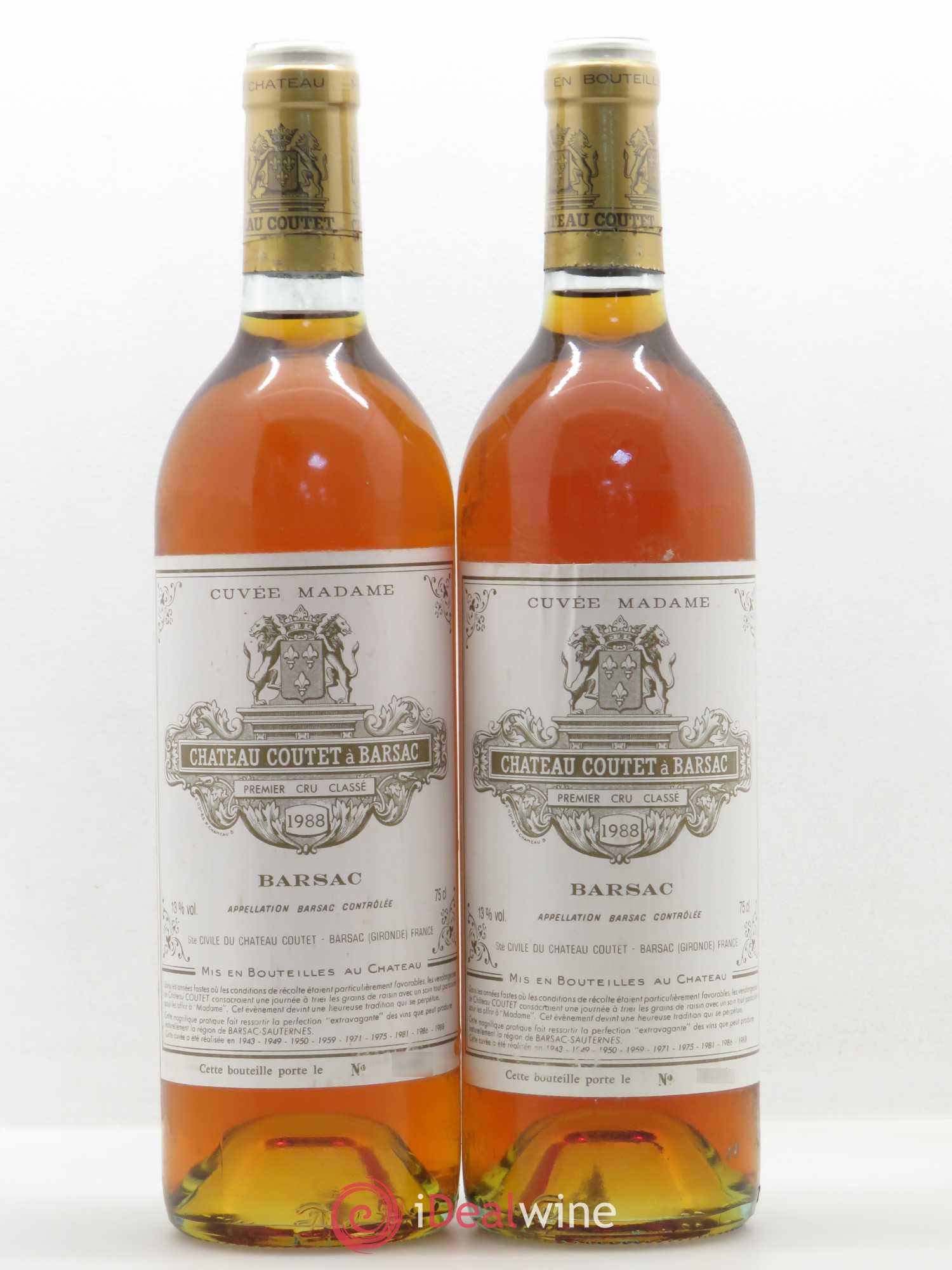 Château Coutet - Cuvée Madame 1er Grand Cru Classé 1988 - Lotto di 2 bottiglie - 0