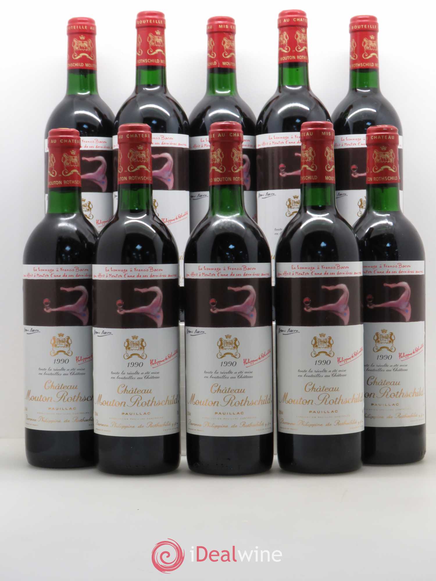 Château Mouton Rothschild 1er Grand Cru Classé 1990 - Lot de 10 bouteilles - 0