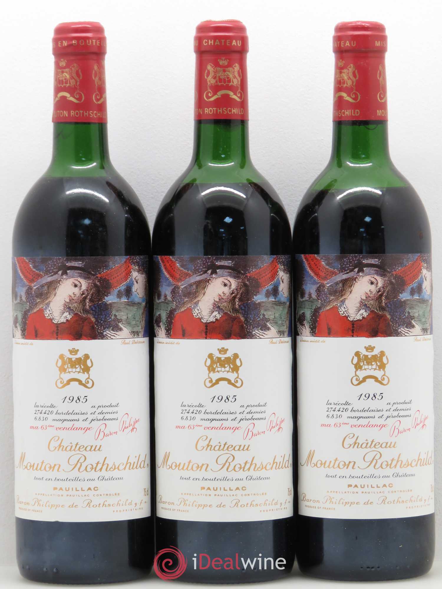 Château Mouton Rothschild 1er Grand Cru Classé 1985 - Lot de 3 bouteilles - 0