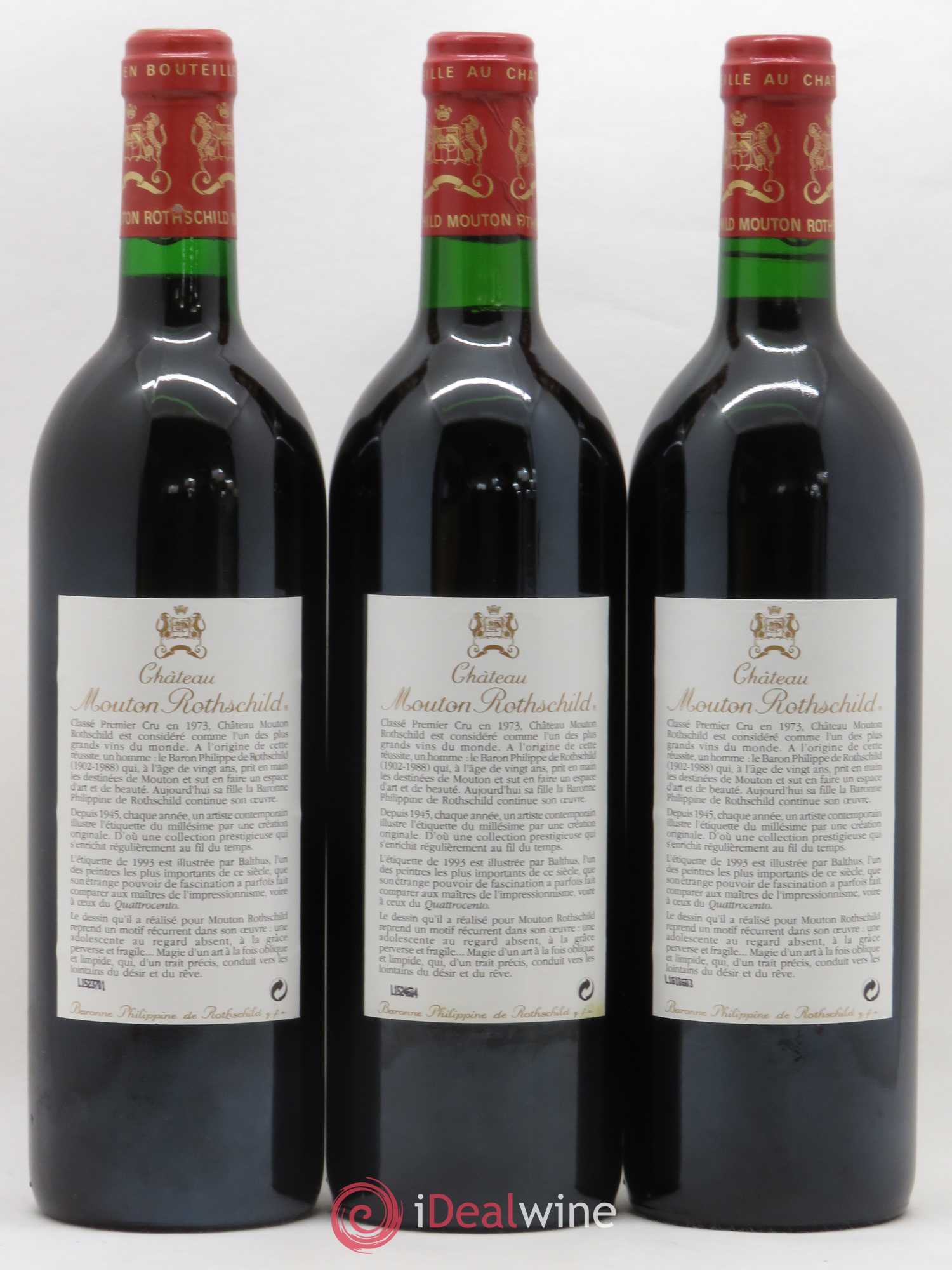 Château Mouton Rothschild 1er Grand Cru Classé 1993 - Lot de 3 bouteilles - 1