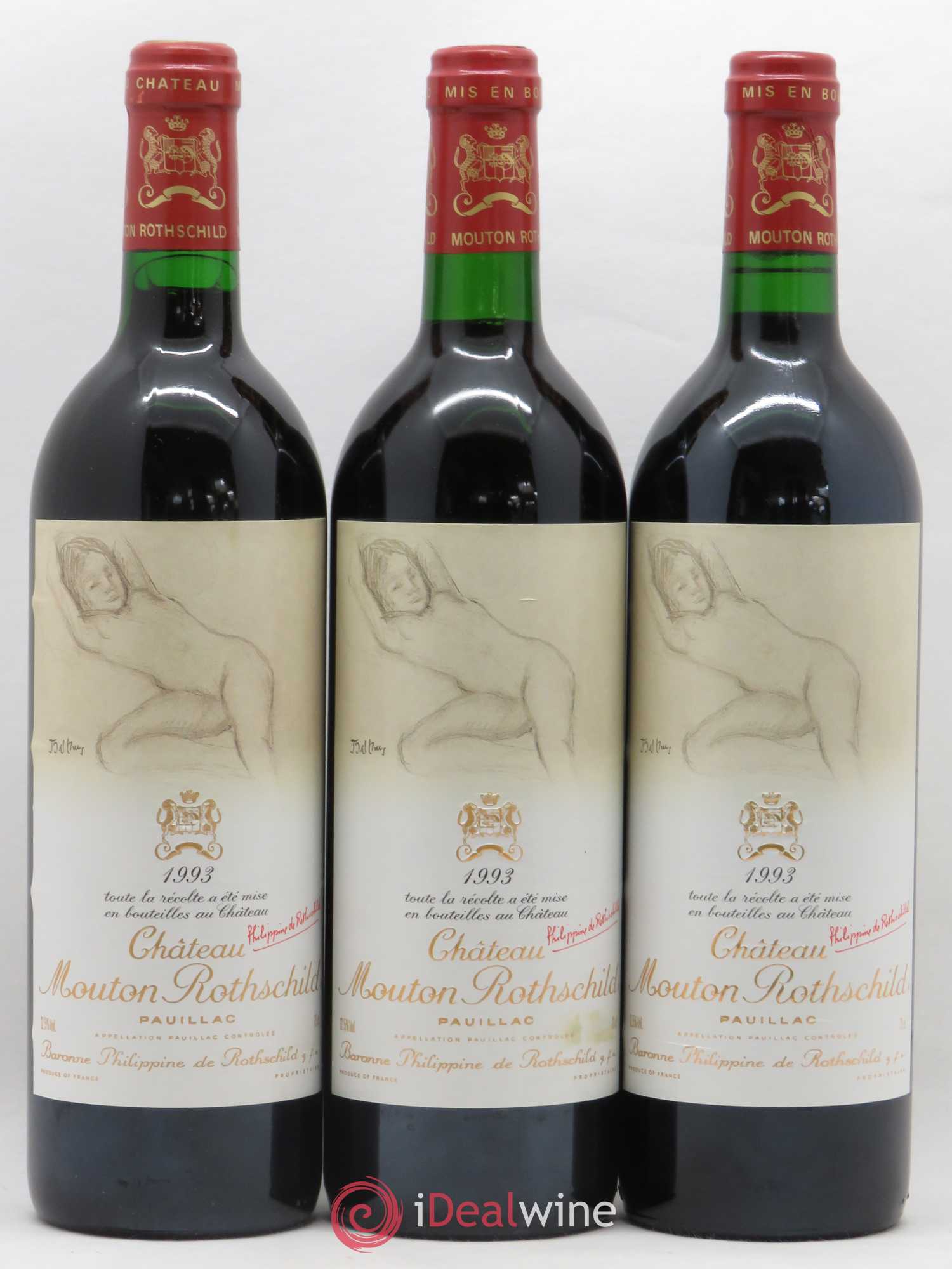 Château Mouton Rothschild 1er Grand Cru Classé 1993 - Lot de 3 bouteilles - 0