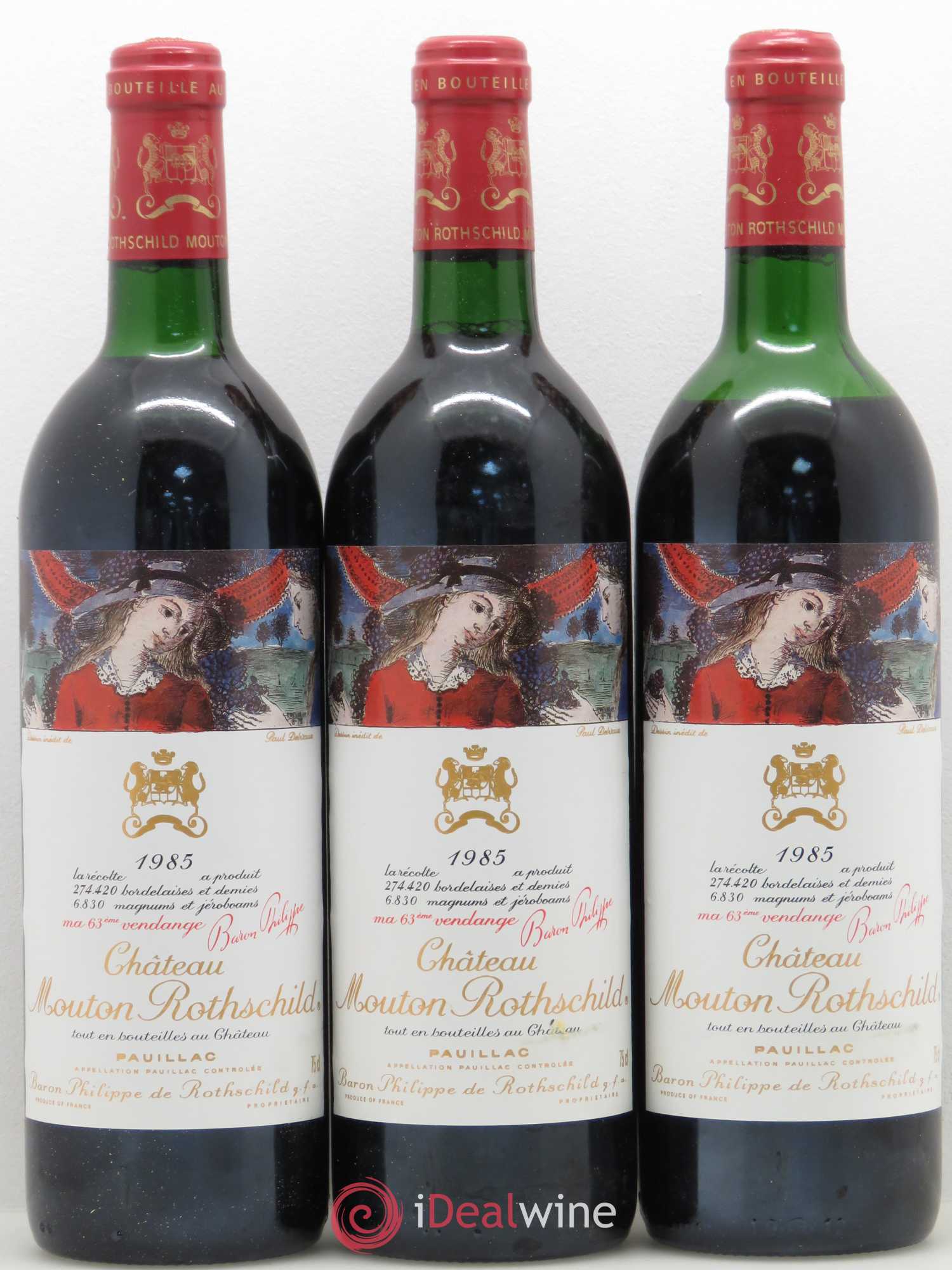 Château Mouton Rothschild 1er Grand Cru Classé 1985 - Lot de 3 bouteilles - 0