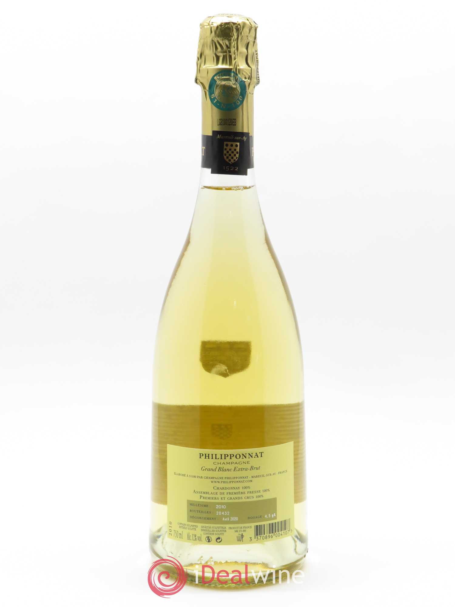 Grand Blanc Extra-Brut Philipponnat 2010 - Lot de 1 bouteille - 1