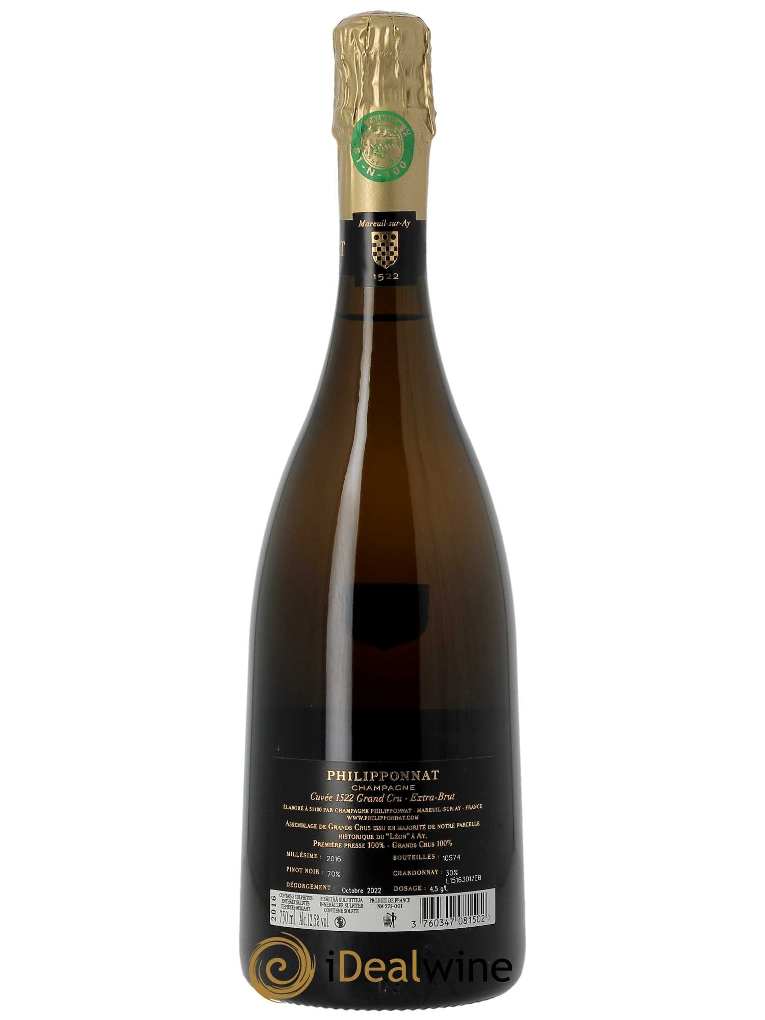 Cuvée 1522 Grand Cru Extra-Brut Philipponnat 2016 - Lot of 1 bottle - 1