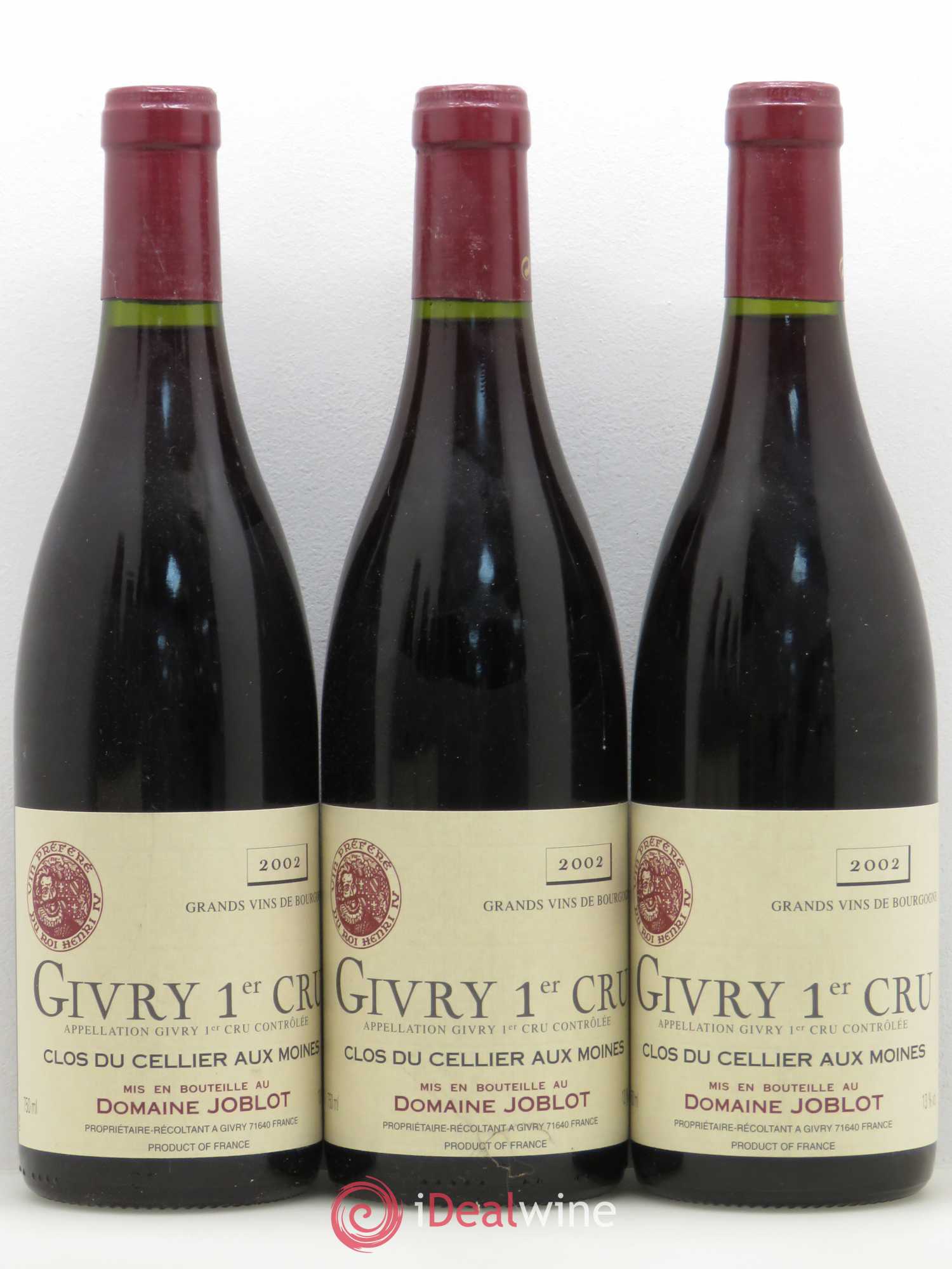 Givry 1er Cru Clos du Cellier aux Moines Joblot (Domaine) (sans prix de réserve) 2002 - Lot de 6 bouteilles - 1