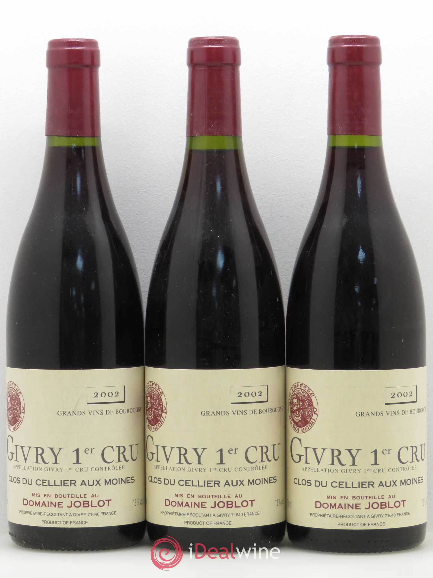 Givry 1er Cru Clos du Cellier aux Moines Joblot (Domaine) (sans prix de réserve) 2002 - Lot de 6 bouteilles - 2