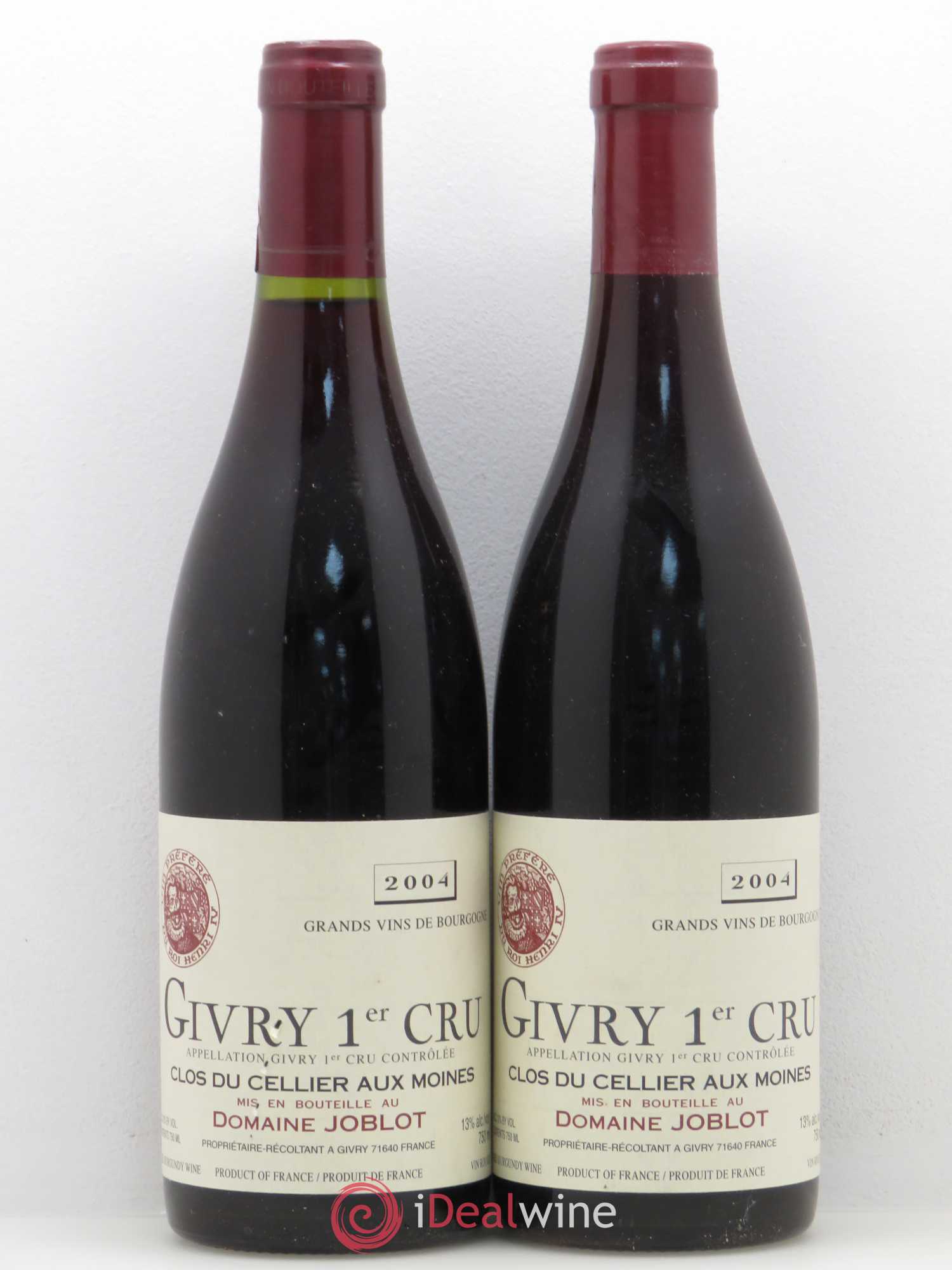 Givry 1er Cru Clos du Cellier aux Moines Joblot (Domaine) 2004 - Lot de 2 bouteilles - 0