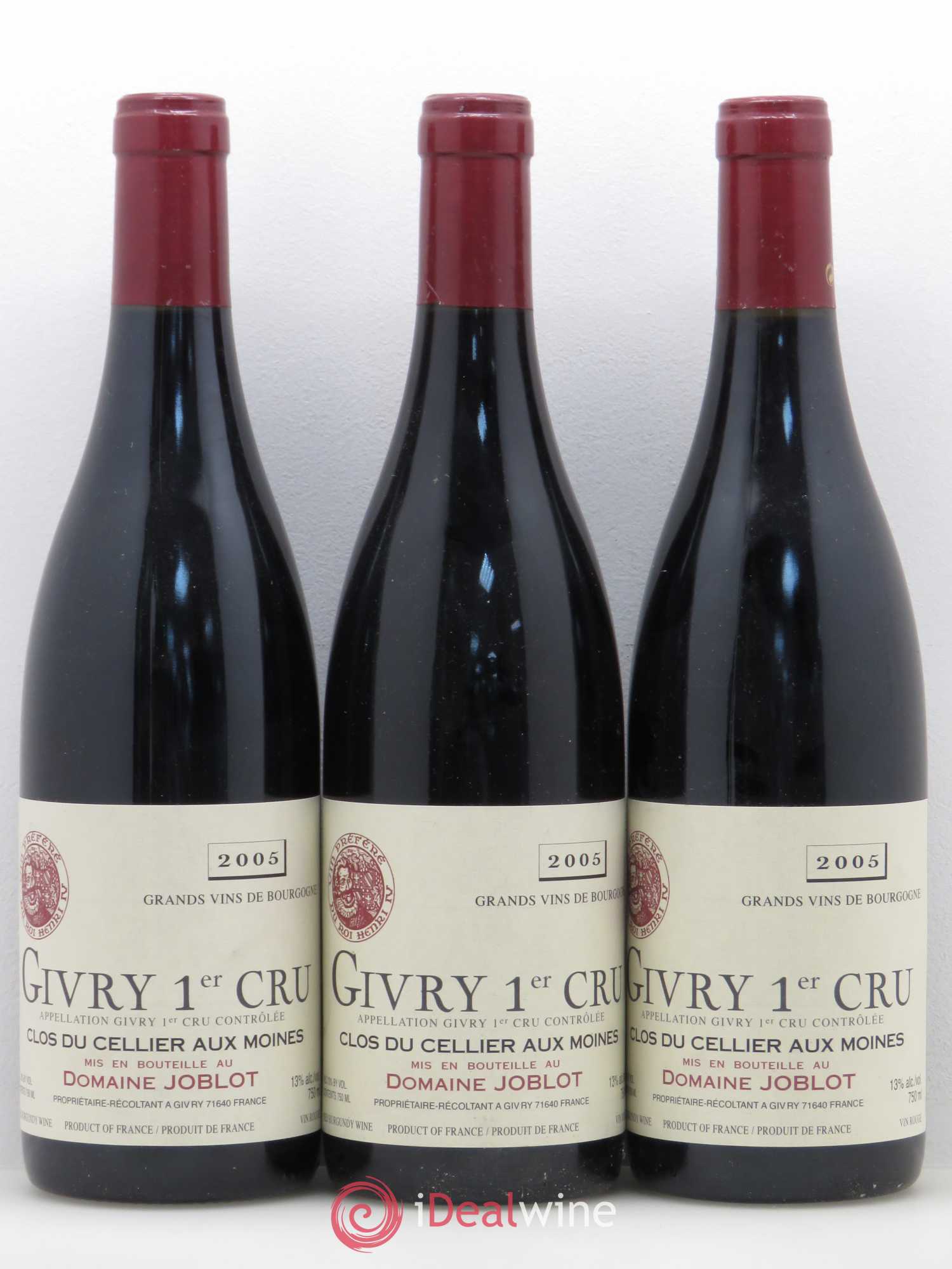 Givry 1er Cru Clos du Cellier aux Moines Joblot (Domaine) 2005 - Lot de 3 bouteilles - 0
