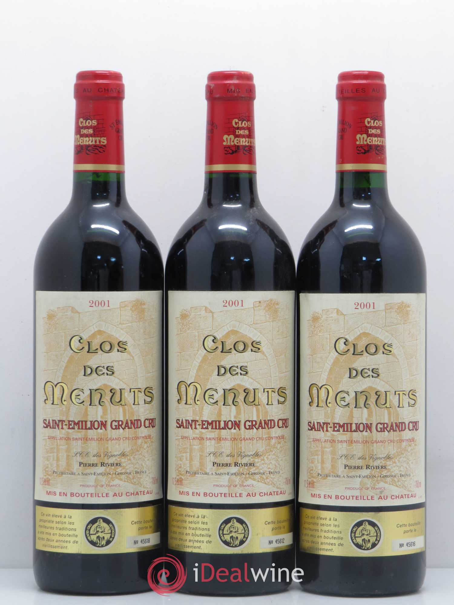 Saint-Émilion Grand Cru Clos des Menuts (sans prix de réserve) 2001 - Posten von 3 Flaschen - 0