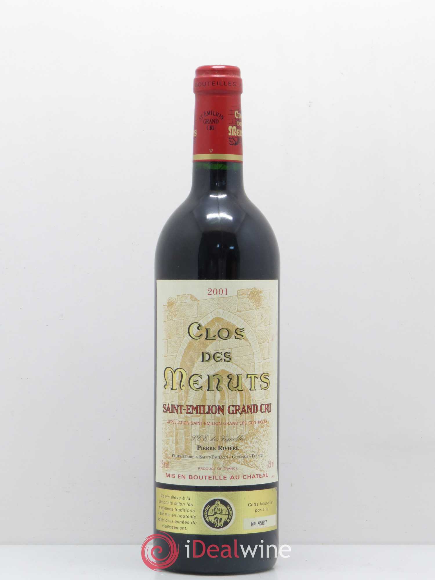Saint-Émilion Grand Cru Clos des Menuts (sans prix de réserve) 2001 - Posten von 1 Flasche - 0