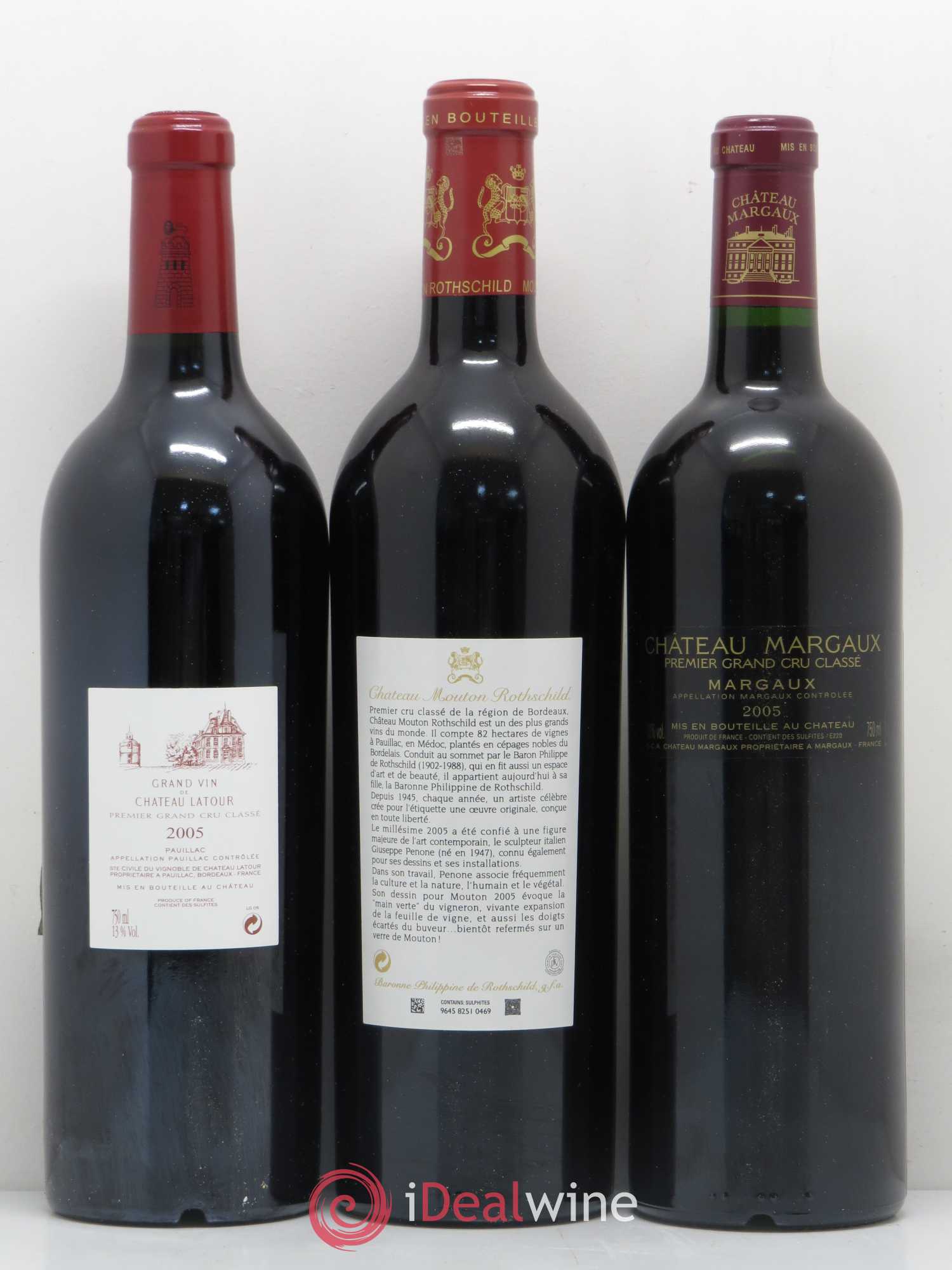 Caisse Duclot Haut Brion - Latour -Margaux - Mouton Rothschild - Mission Haut Brion - Yquem - Pétrus - Cheval Blanc -Lafite Rothschild 2005 - Posten von 9 Flaschen - 6