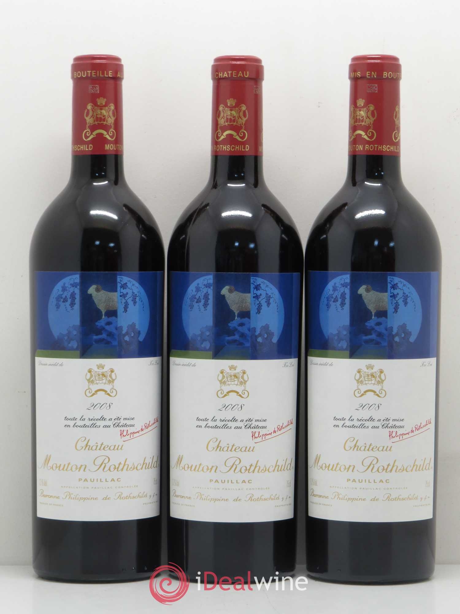 Château Mouton Rothschild 1er Grand Cru Classé 2008 - Lot de 3 bouteilles - 0