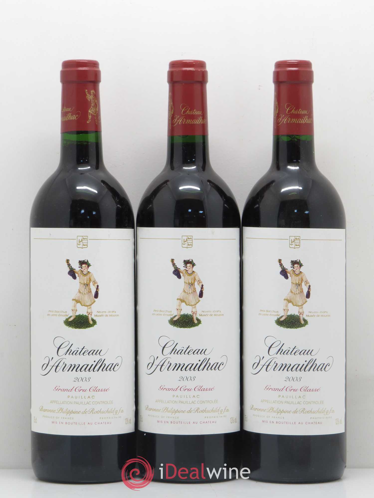 Château d' Armailhac - Mouton Baron(ne) Philippe 5ème Grand Cru Classé 2003 - Lot de 3 bouteilles - 0