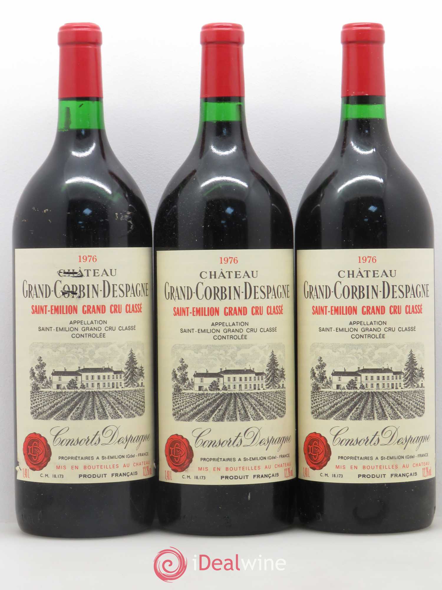 Château Grand Corbin Despagne Grand Cru Classé 1976 - Lot de 3 magnums - 0