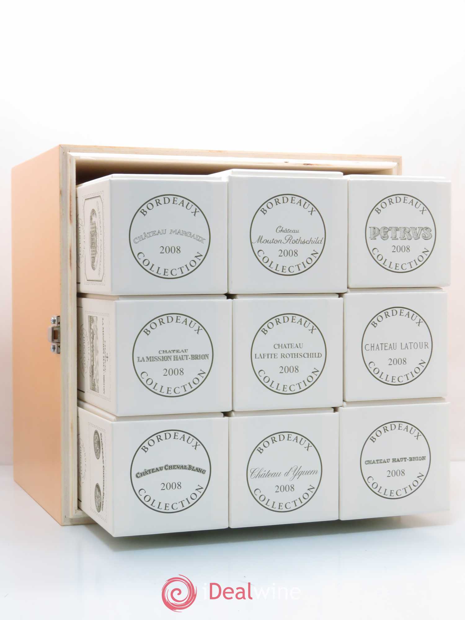 Caisse Collection Duclot (Cheval Blanc - Yquem - Haut Brion - La Mission Haut-Brion - Lafite Rothschild - Latour - Margaux - Mouton Rothschild - Petrus) 2008 - Posten von 9 Flaschen - 0
