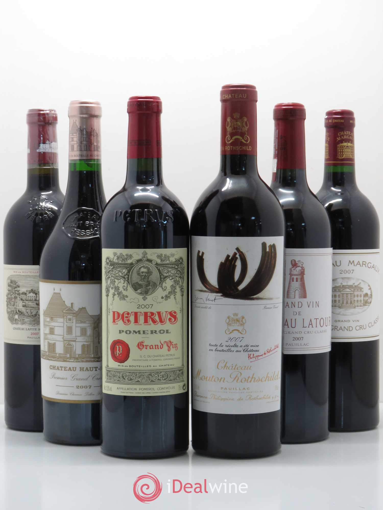 Bordeaux Caisse Bordeaux Primeurs (Petrus - Latour - Lafite Rothschild - Mouton Rothschild - Haut Brion - Margaux) 2007 - Posten von 6 Flaschen - 0