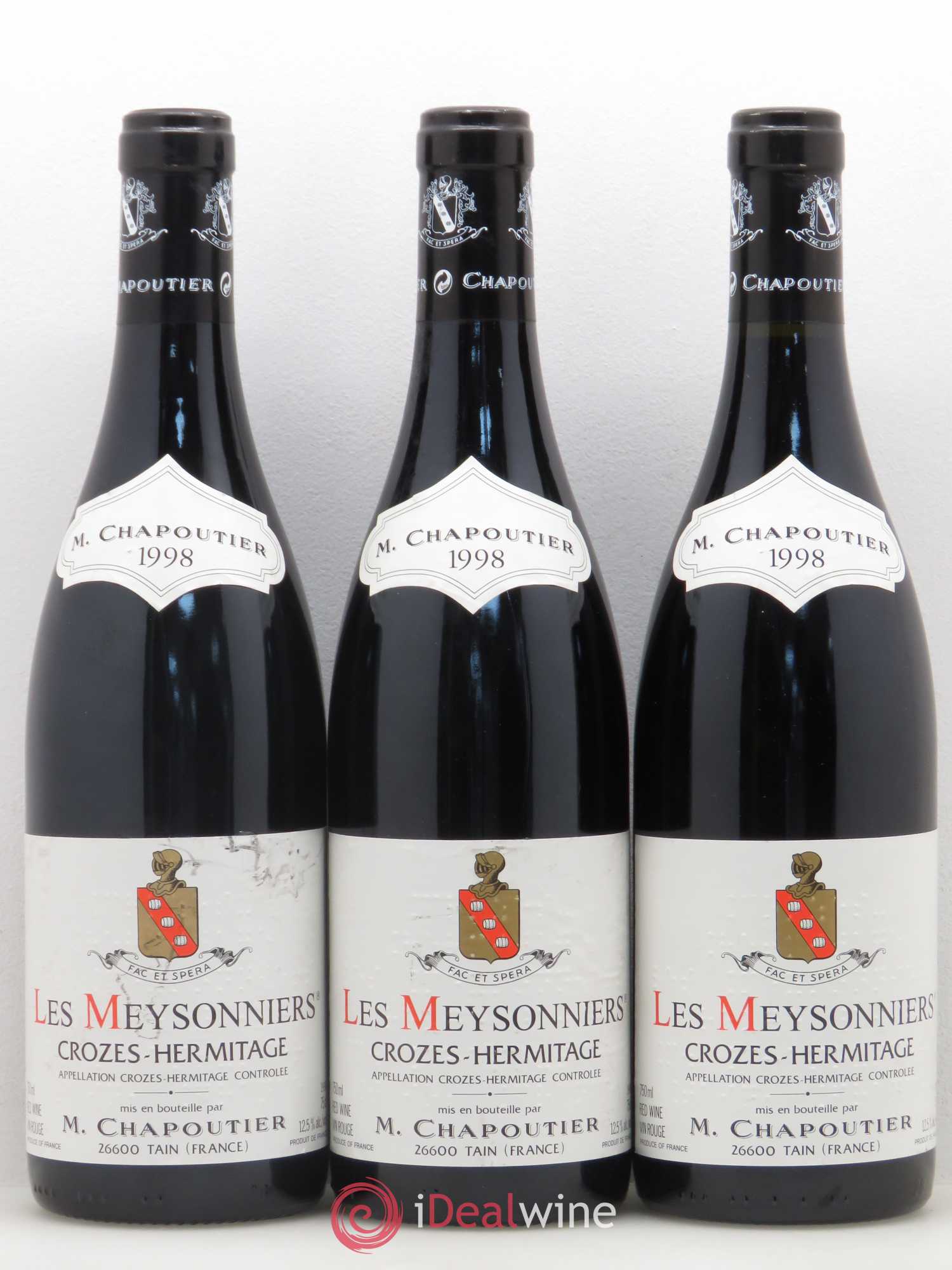 Crozes-Hermitage Les Meysonniers Chapoutier (sans prix de réserve) 1998 - Posten von 3 Flaschen - 0