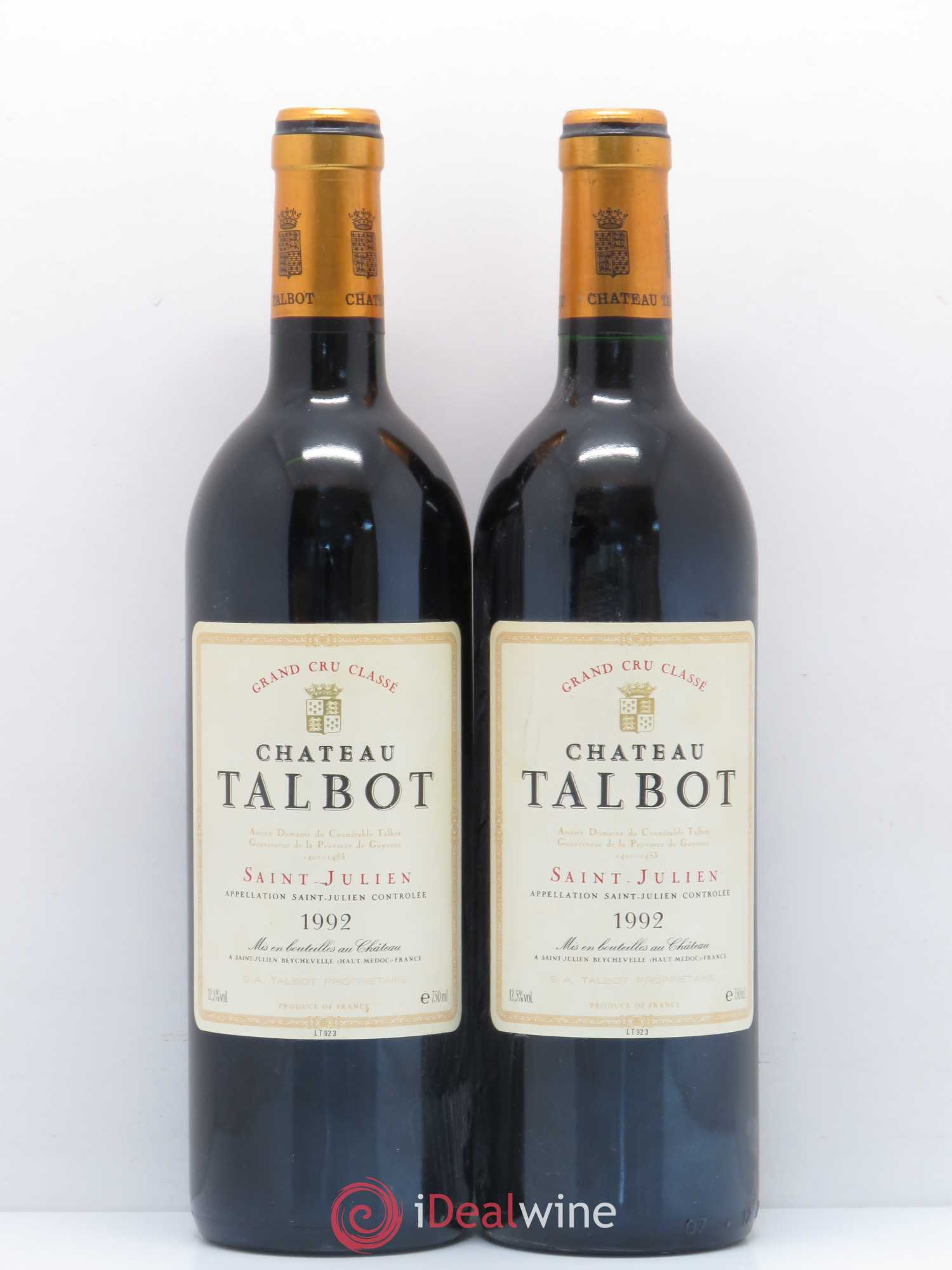 Château Talbot 4ème Grand Cru Classé 1992 - Lot de 2 bouteilles - 0