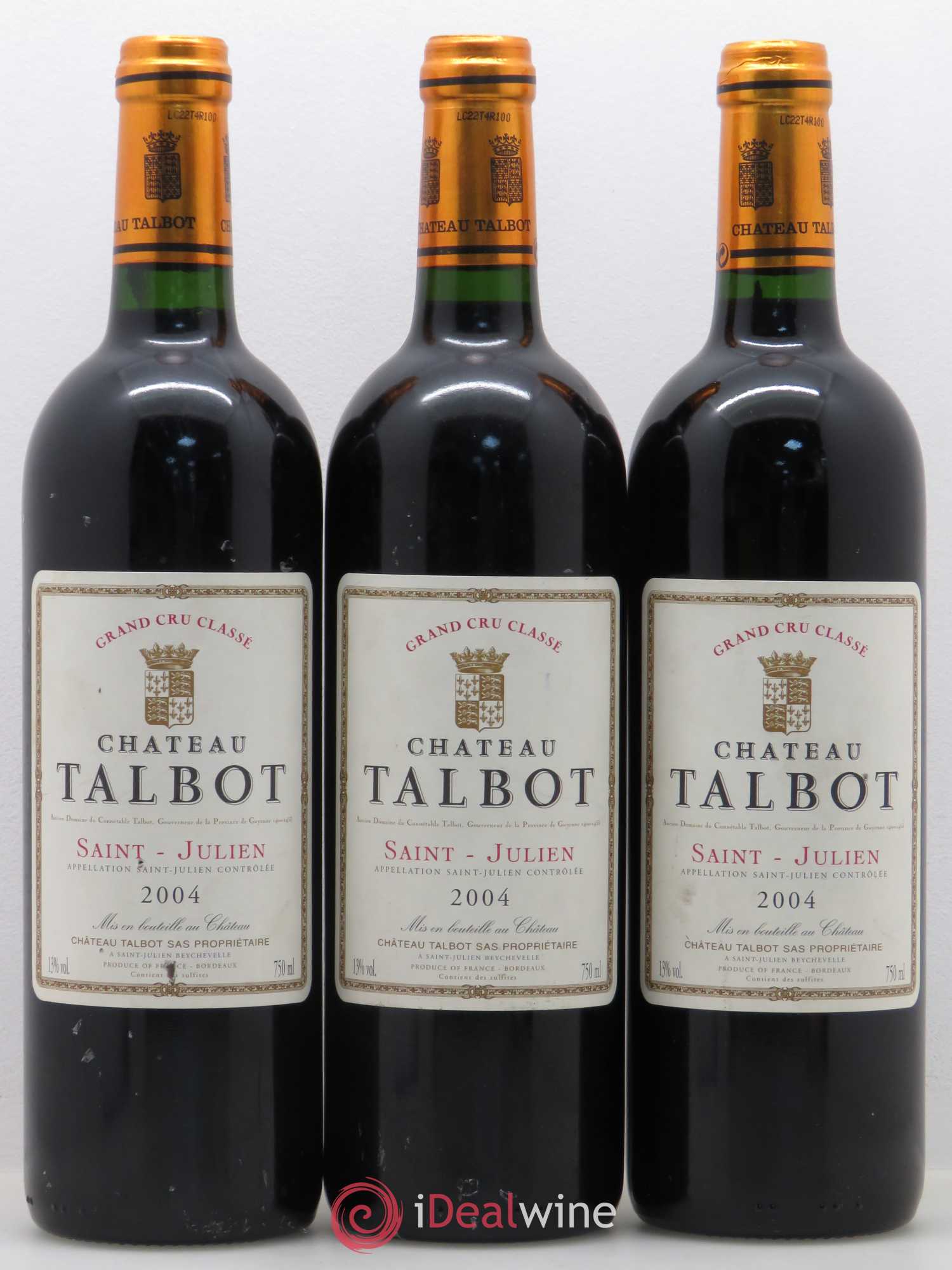 Château Talbot 4ème Grand Cru Classé 2004 - Lot de 3 bouteilles - 0